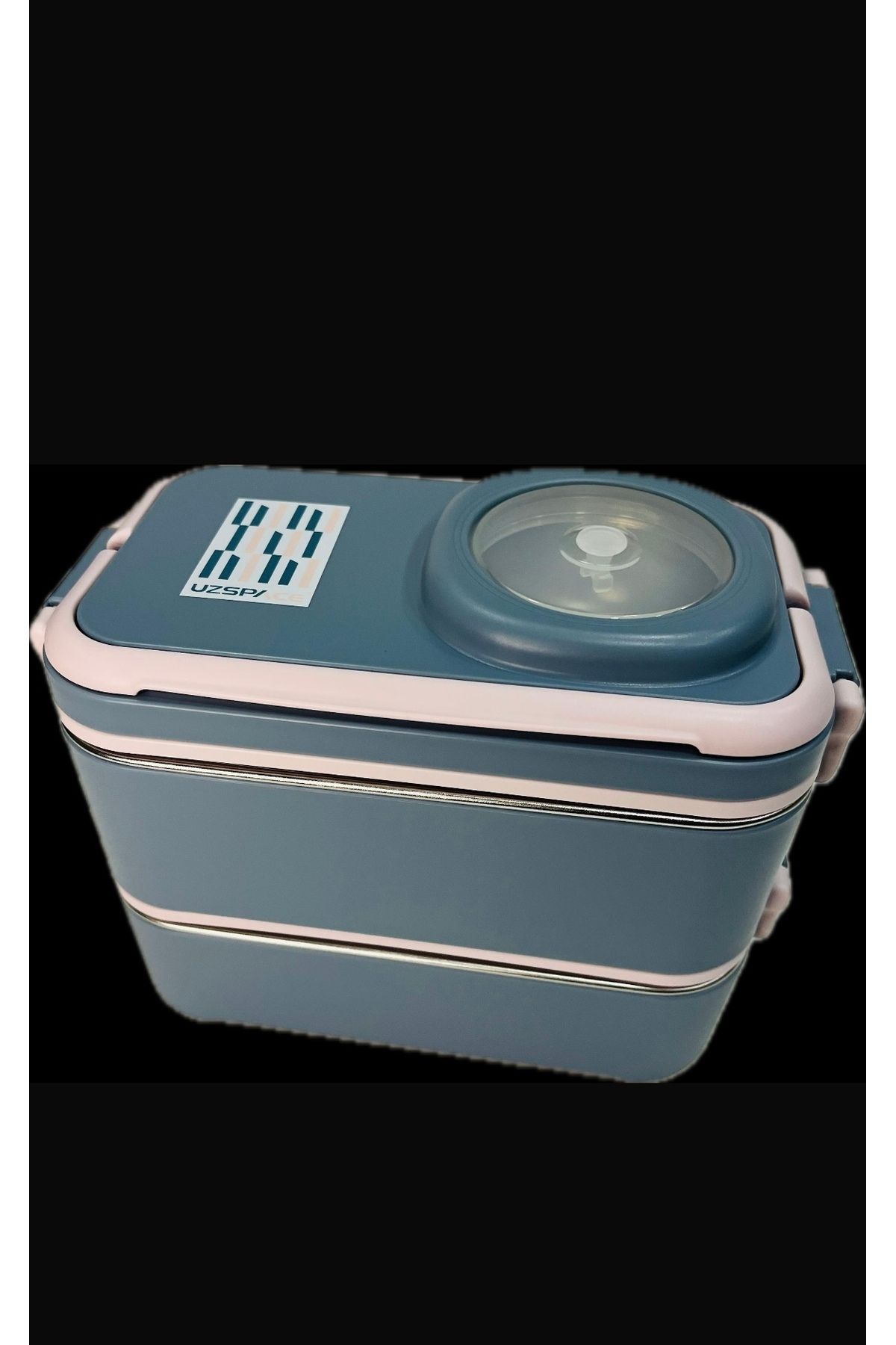 Uzspace Paslanmaz Çelik 1200ml İki Katlı Yalıtımlı Çatal Kaşıklı Sos Kaseli Lunch Box Sefer Tası 8023-49