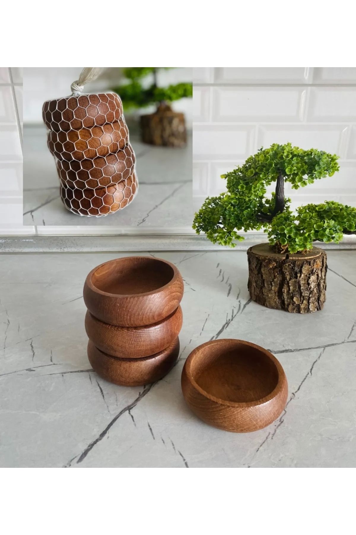 Home El Yapımı Ahşap Çerezlik 3’lü Set | Doğal Sunum Kasesi