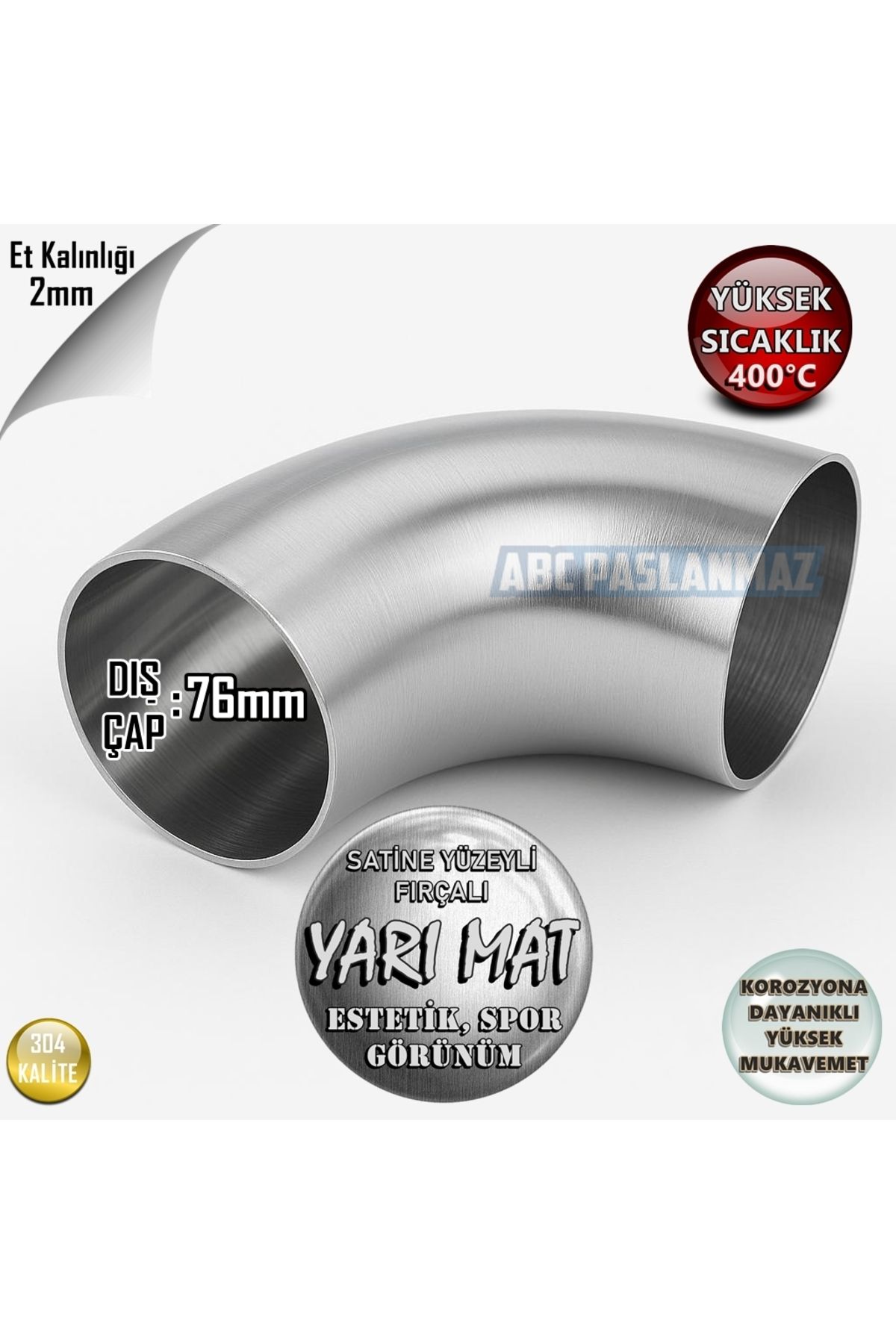 Eagle Egzoz Dirsek Egzoz 76mm Krom Ara Dirsek Kalınlık 2mm Paslanmaz 304 Kalite