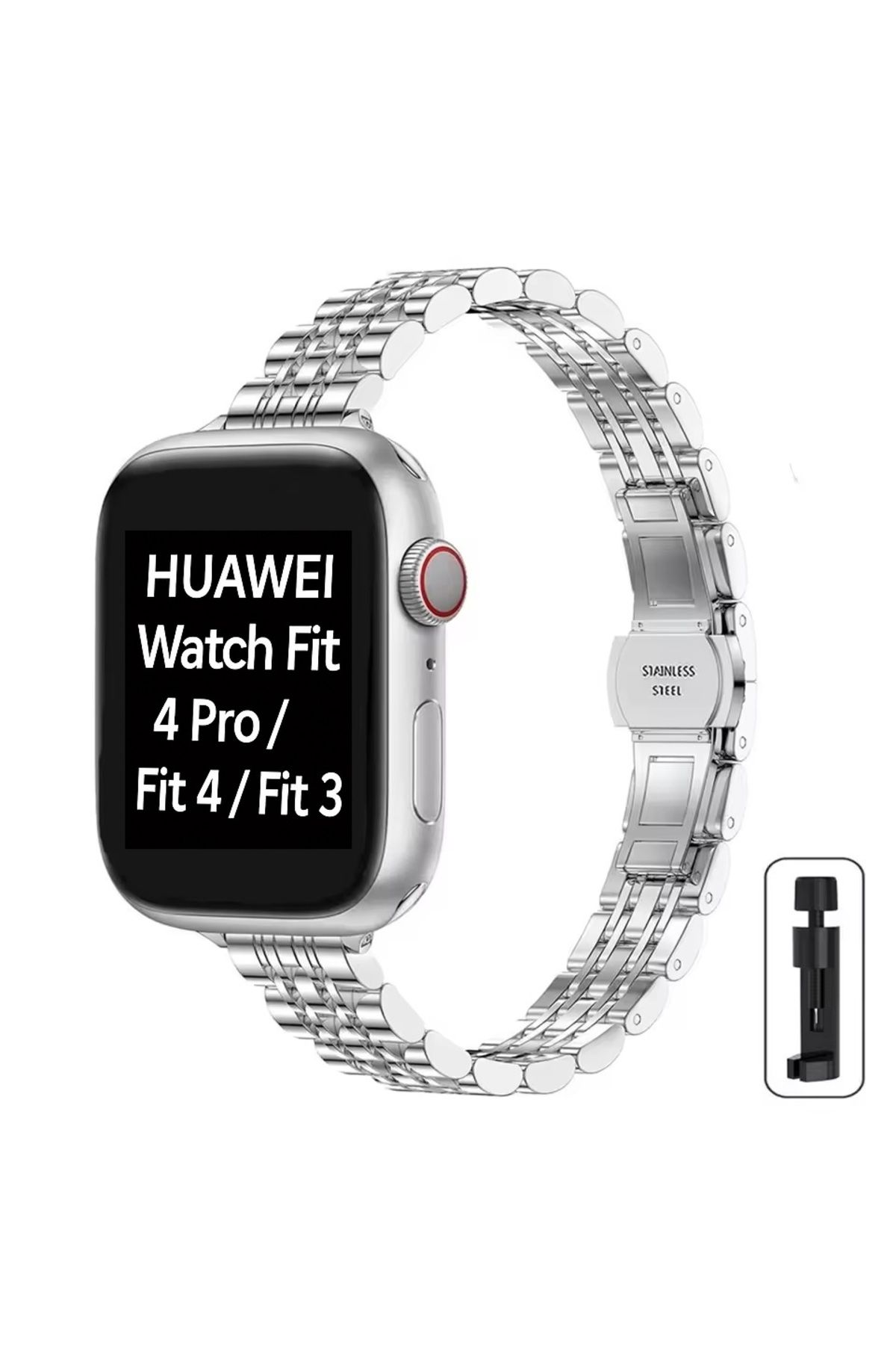 Alstrap Huawei Watch Fit 4 Pro/Fit 4/Fit 3 Uyumlu Paslanmaz Çelik Slim Ince Rolex Tasarım Kordon KAyış