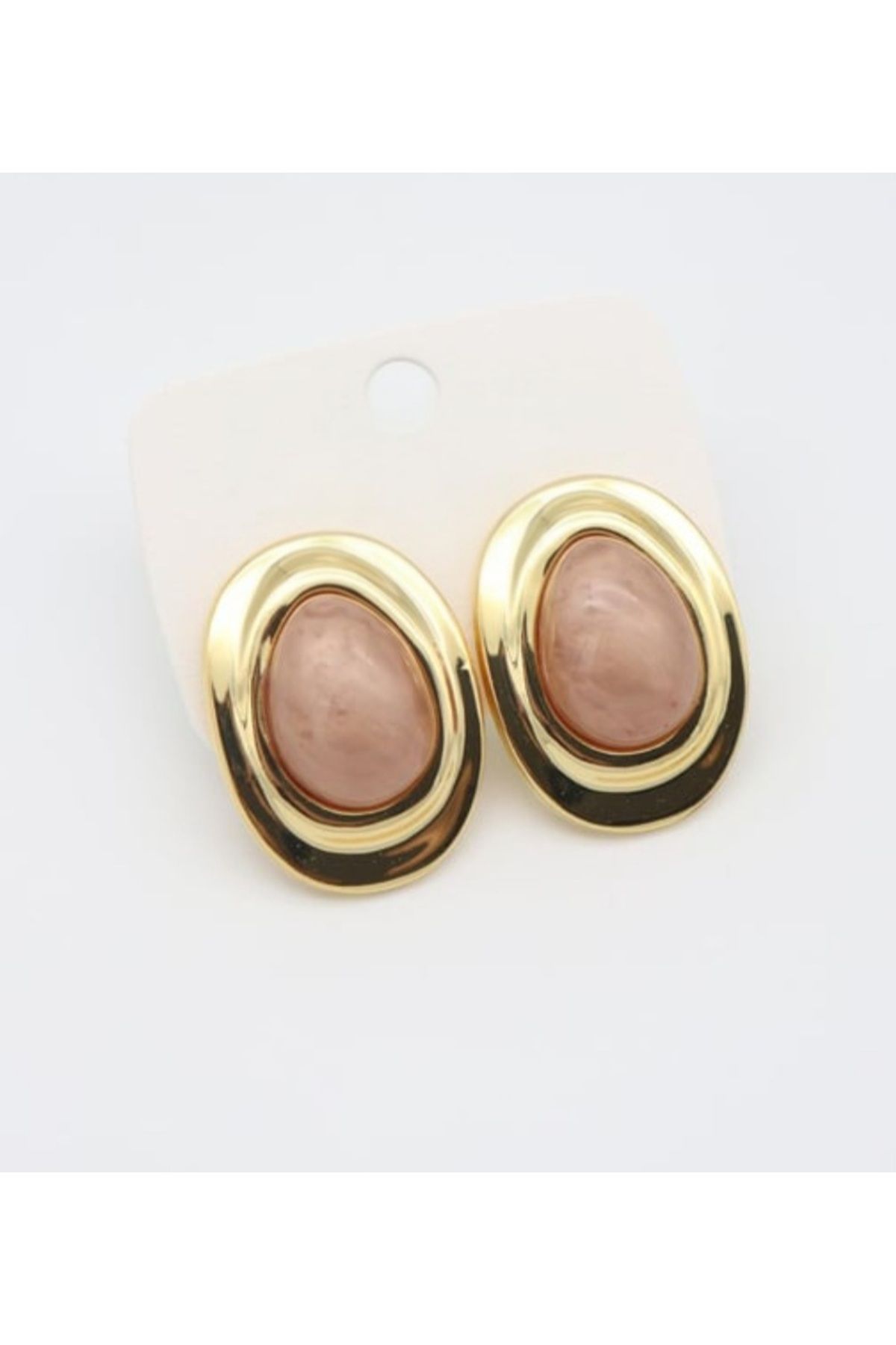 Nyla Design Kahve Sedefli Etrafı Gold Detaylı Çelik Küpe