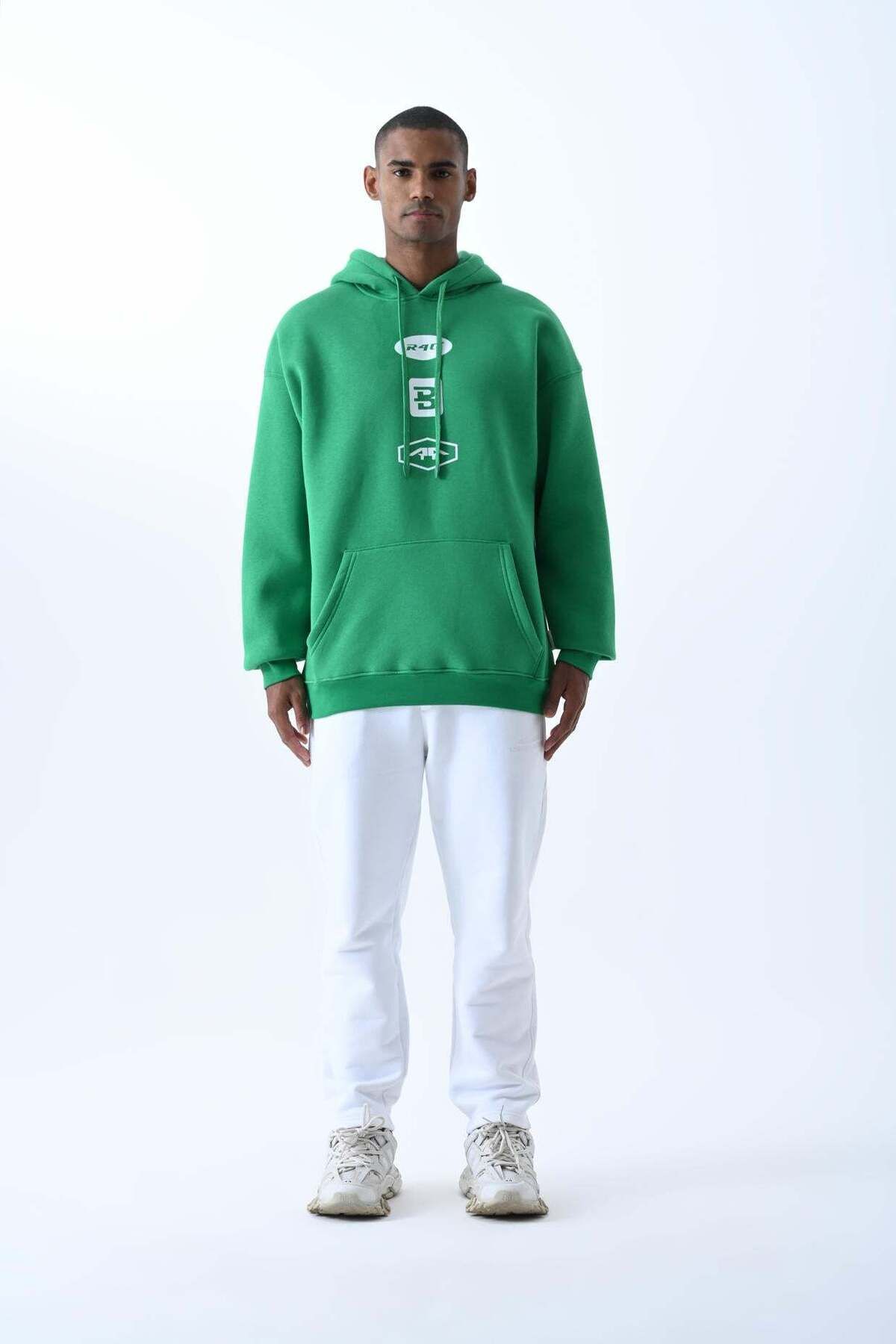jaceyjace Baskılı Kapüşonlu Oversize Sweatshirt - Yeşil