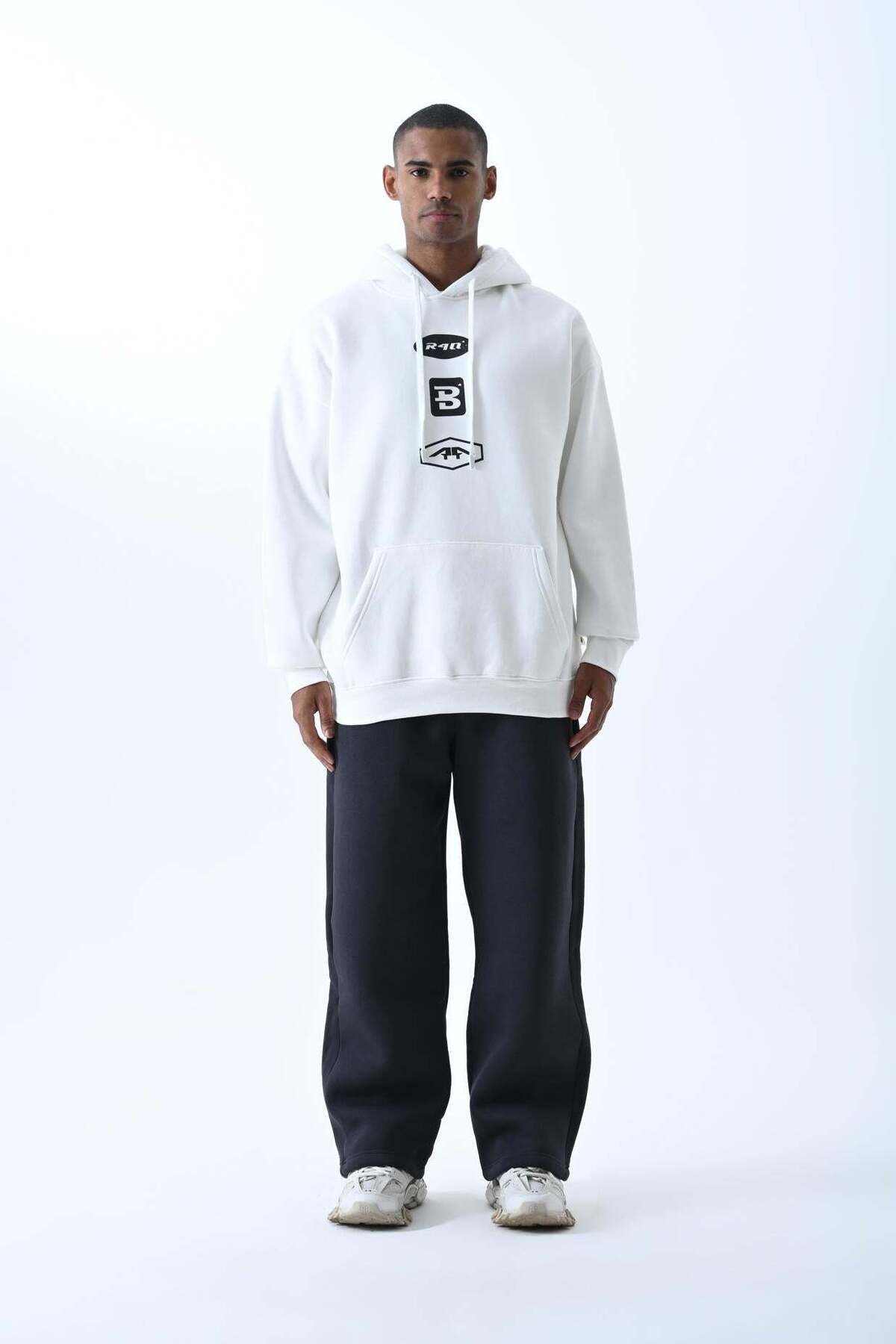 jaceyjace Baskılı Kapüşonlu Oversize Sweatshirt - Ekru