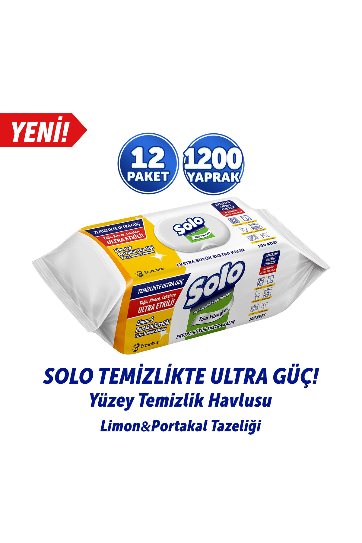 Solo Temizlikte Ultra Güç Limon&Portakal Tazeliği Yüzey Temizlik Havlusu 12'Li 1200 Yaprak