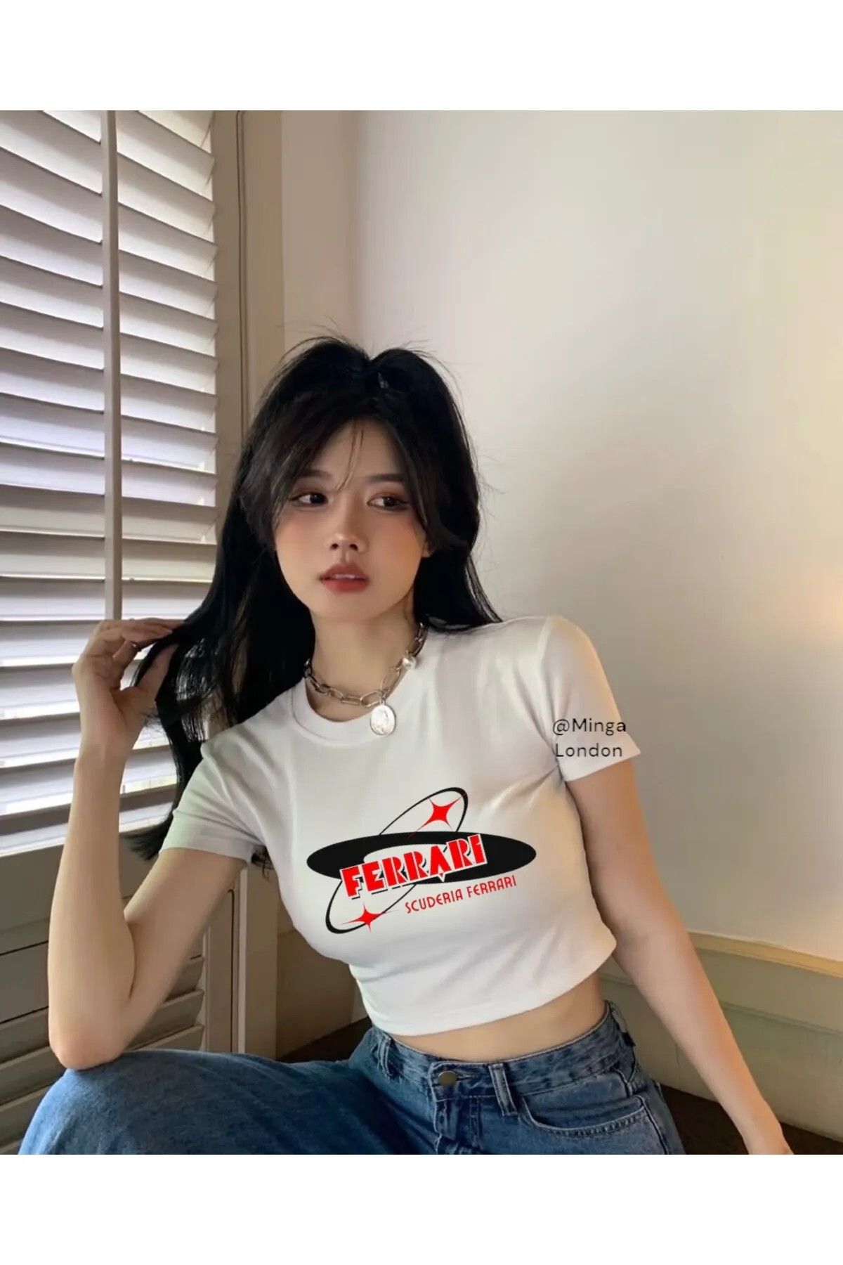 DEEFWEAR Beyaz Luxury Car Brand F. Crop Bluz