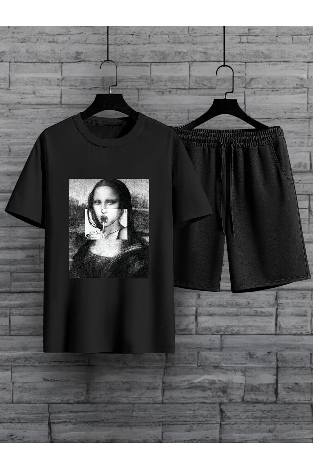 uyguntarz Unisex Mona Lisa Baskılı Tasarım Şort Takım