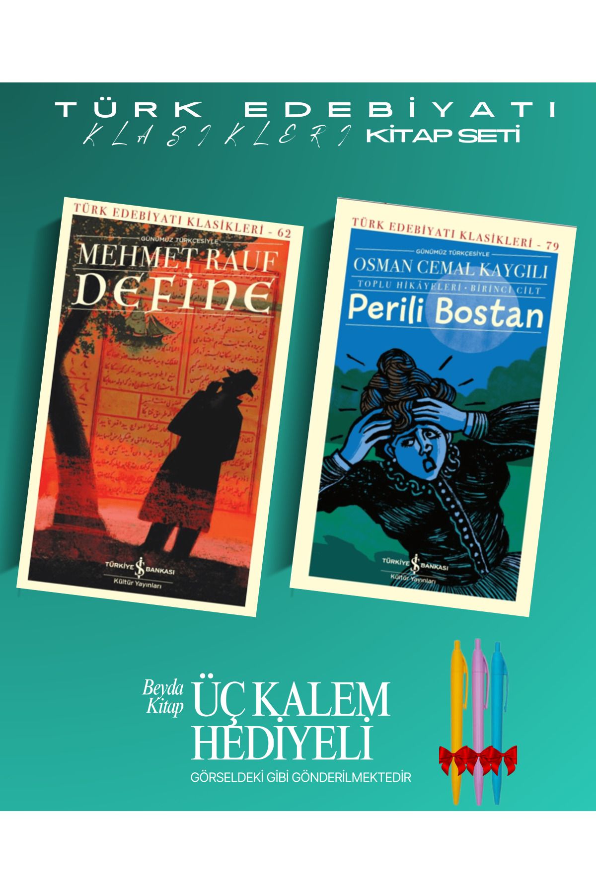 TÜRKİYE İŞ BANKASI KÜLTÜR YAYINLARI Define - Perili Bostan - Kitap Seti - Kalem Hediyeli - İSTDKLS