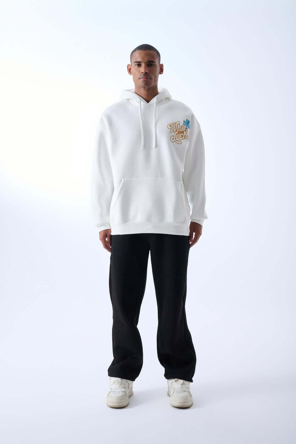 jaceyjace What Luck Kapüşonlu Oversize Sweatshirt - Ekru
