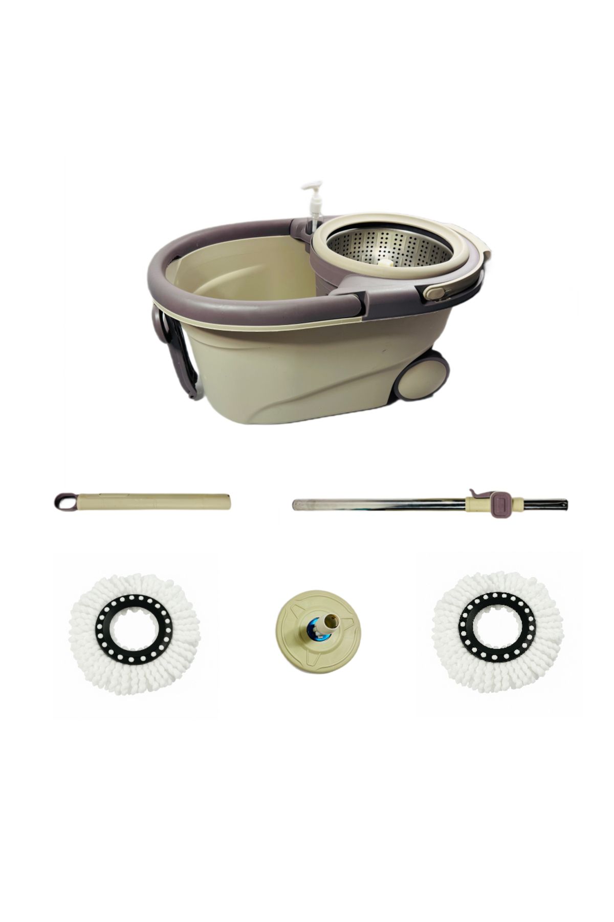 PAA-home-PAA-home Rotary Mop Set with Bucket on Wheels, 360° Handle, Removable Basket, 2 Microfiber Cloths 1