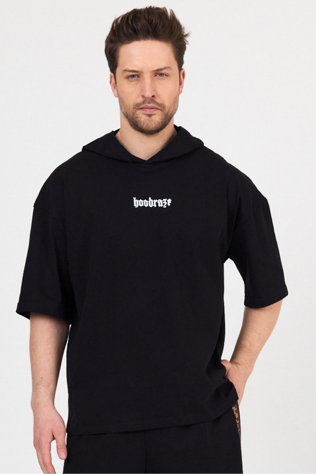 Hoodraze Erkek Kapüşonlu T-shirt Oversize