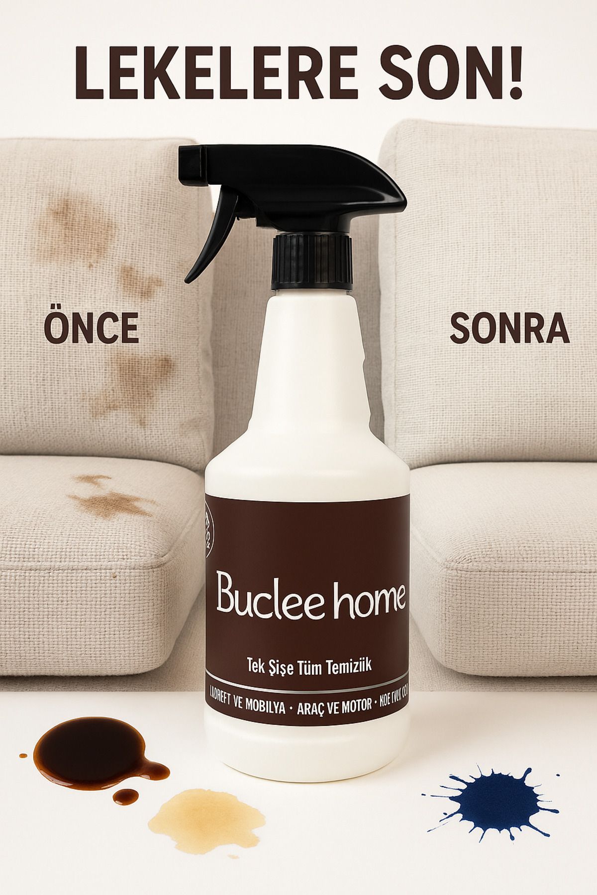 Buclee 1 Litre Leke Çıkarıcı Tüm Yüzeyler İçin Güçlü Temizlik Spreyi Kumaş,Koltuk,Ayakkabı,Fırın,Duşakabin