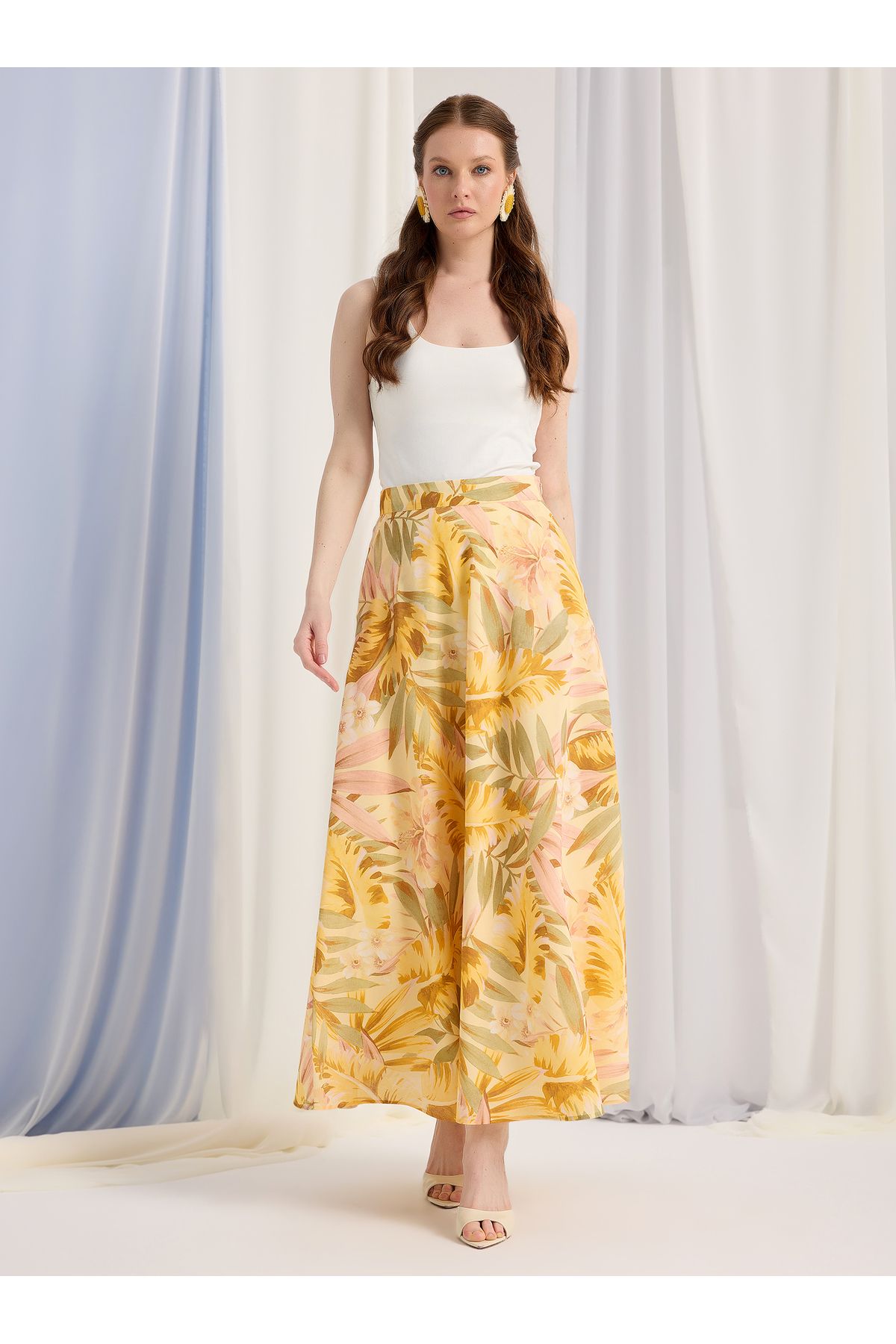 Store Wf Sari Cicekli Piliseli Maxi Etek