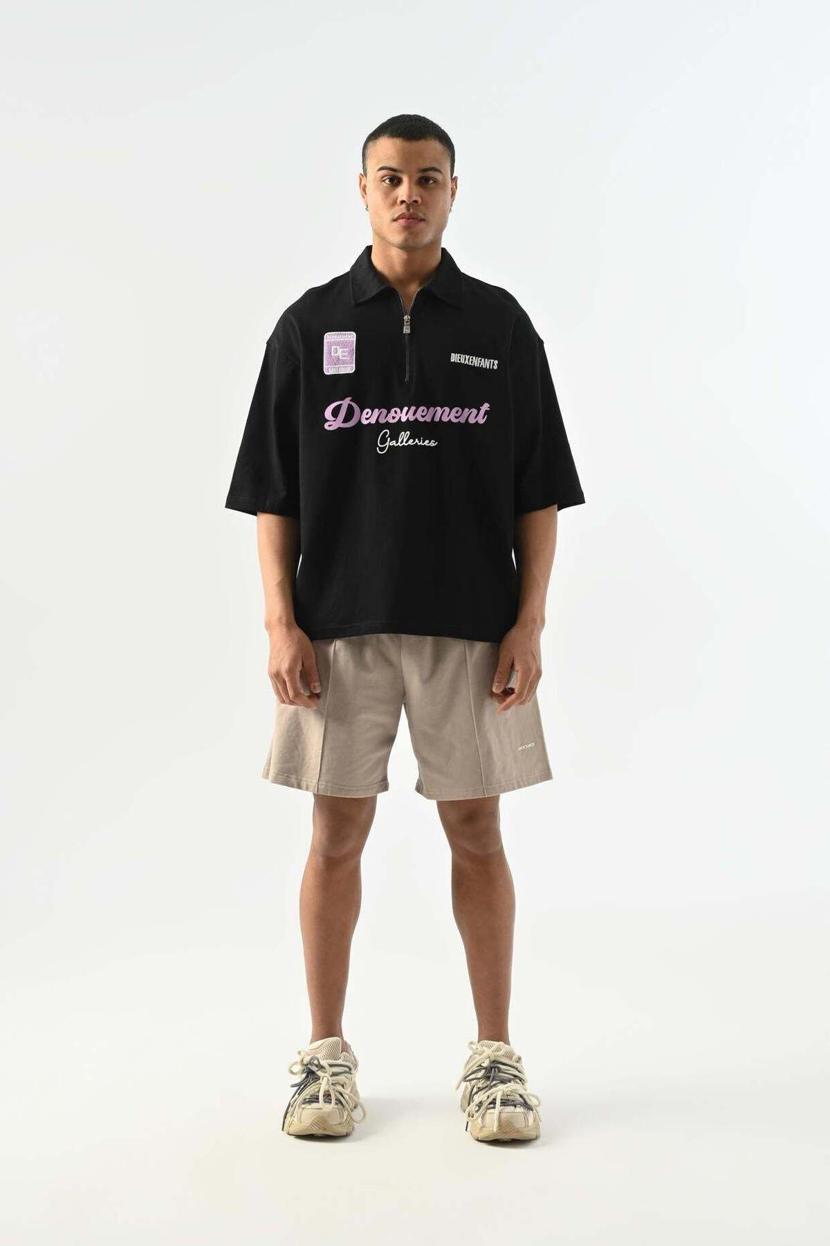 jaceyjace Denouement Yarım Fermuarlı Polo Yaka T-shirt - Siyah
