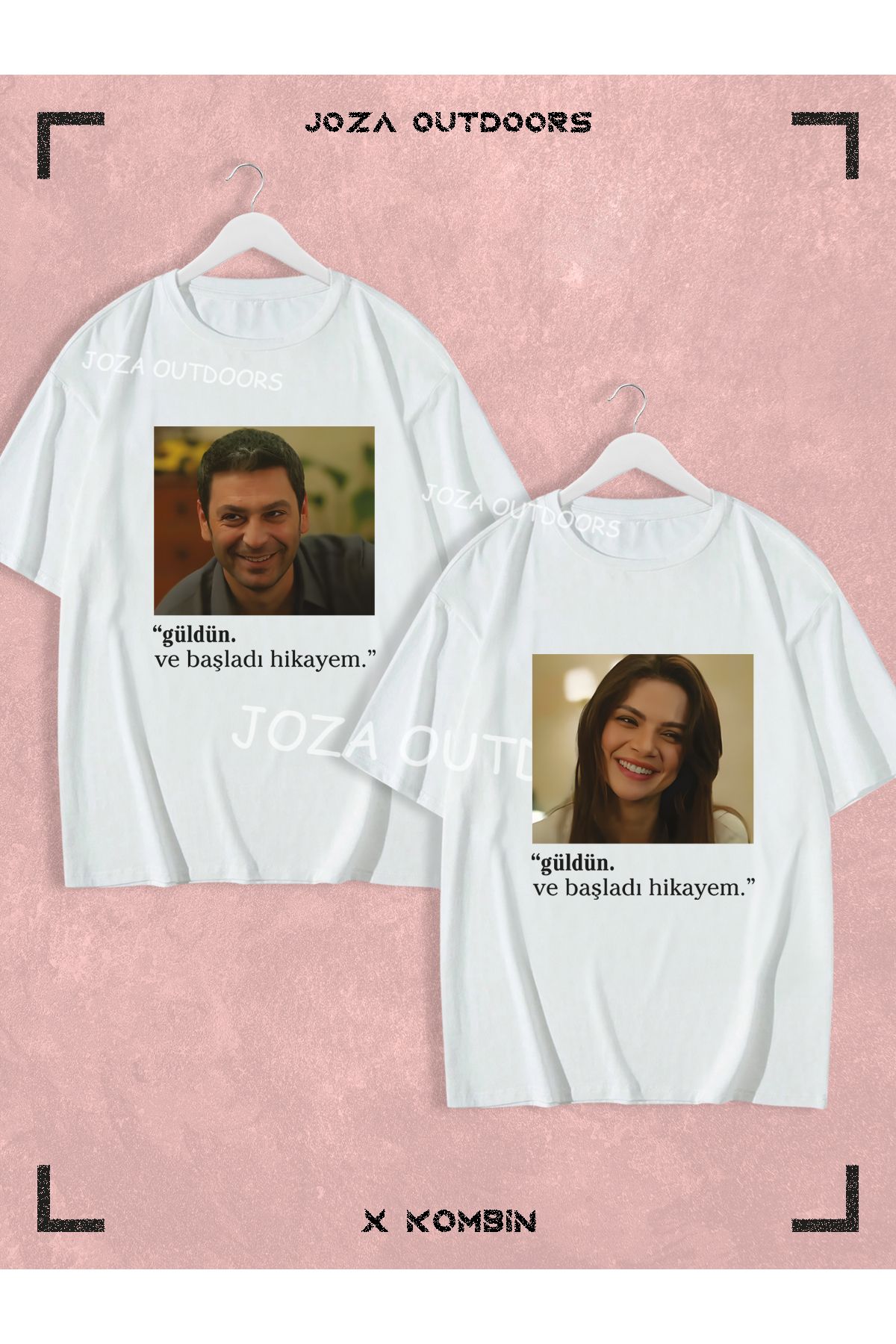 Joza Outdoors Kadın Erkek Unisex Uzak Şehir Alya Cihan Baskı Sevgili Çift Kombini Oversize Renkli Tshirt 2li Takım