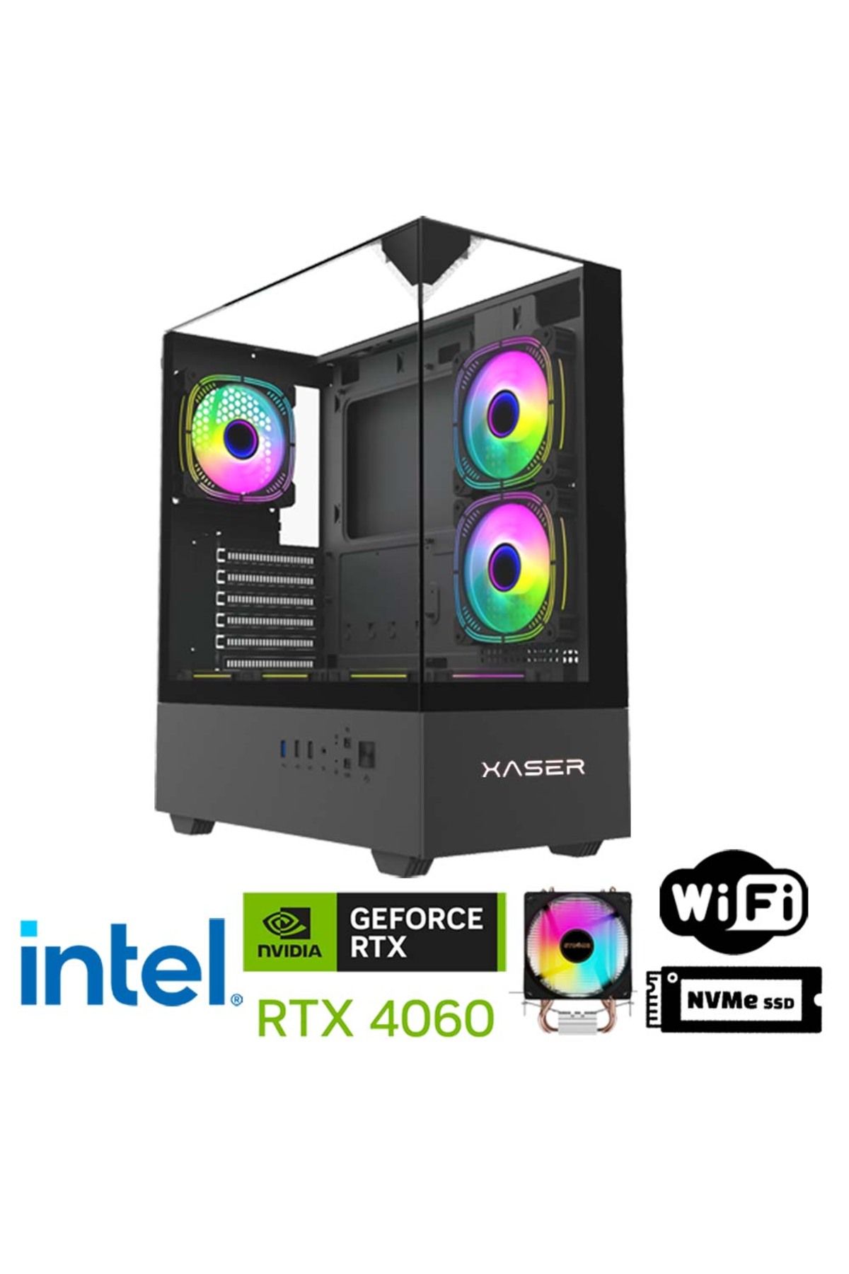 XASER Xsr1104 i7 14700F 32GB DDR5 Ram 1TB M.2 NVMe SSD 8GB RTX4060 Oyuncu Masaüstü Bilgisayarı