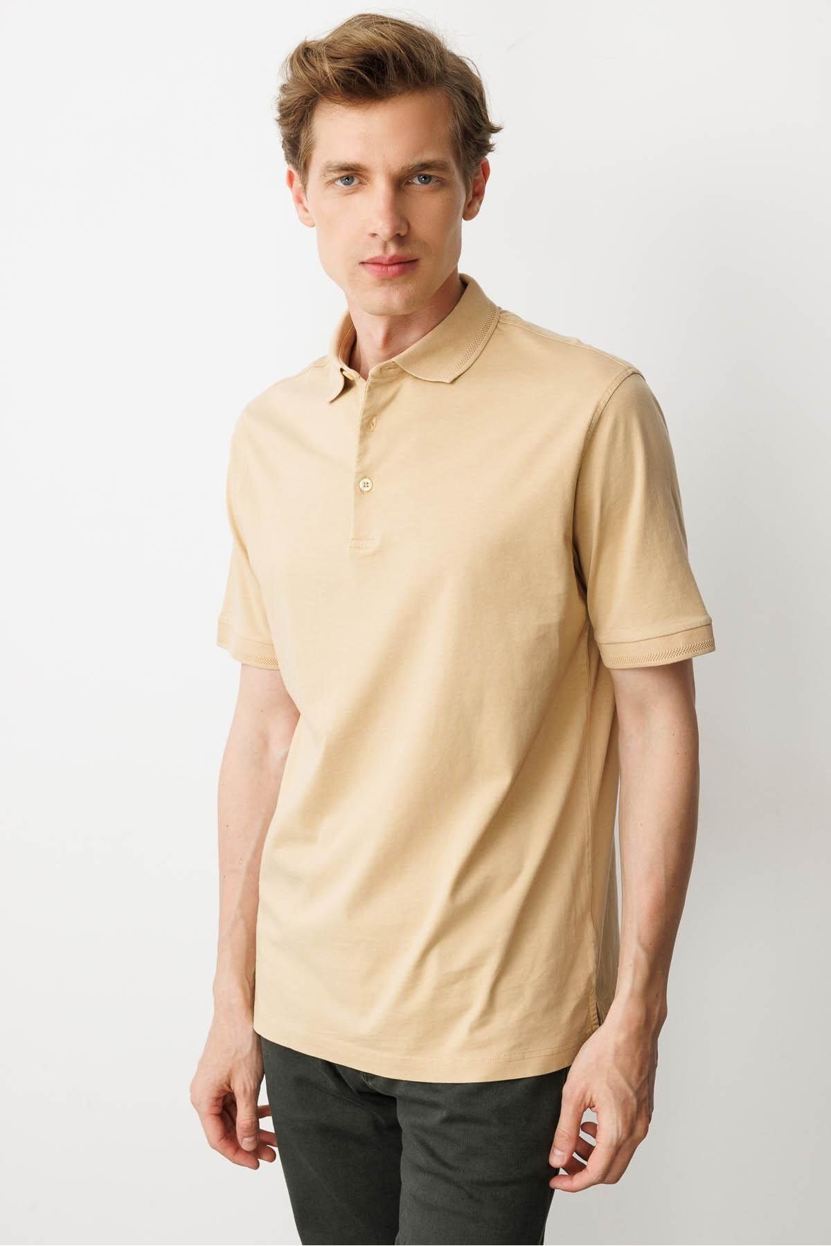 Desen Triko Erkek Polo Yaka T-shirt Sarı