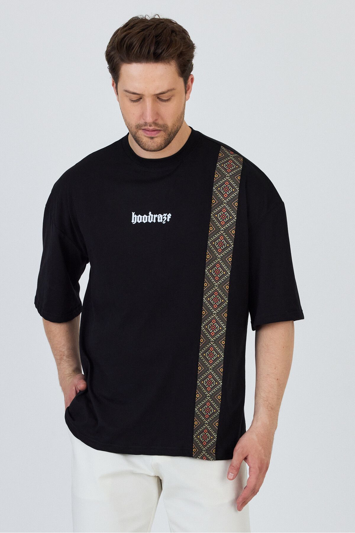 Hoodraze Erkek Ön Geniş Garnili T-shirt Oversize