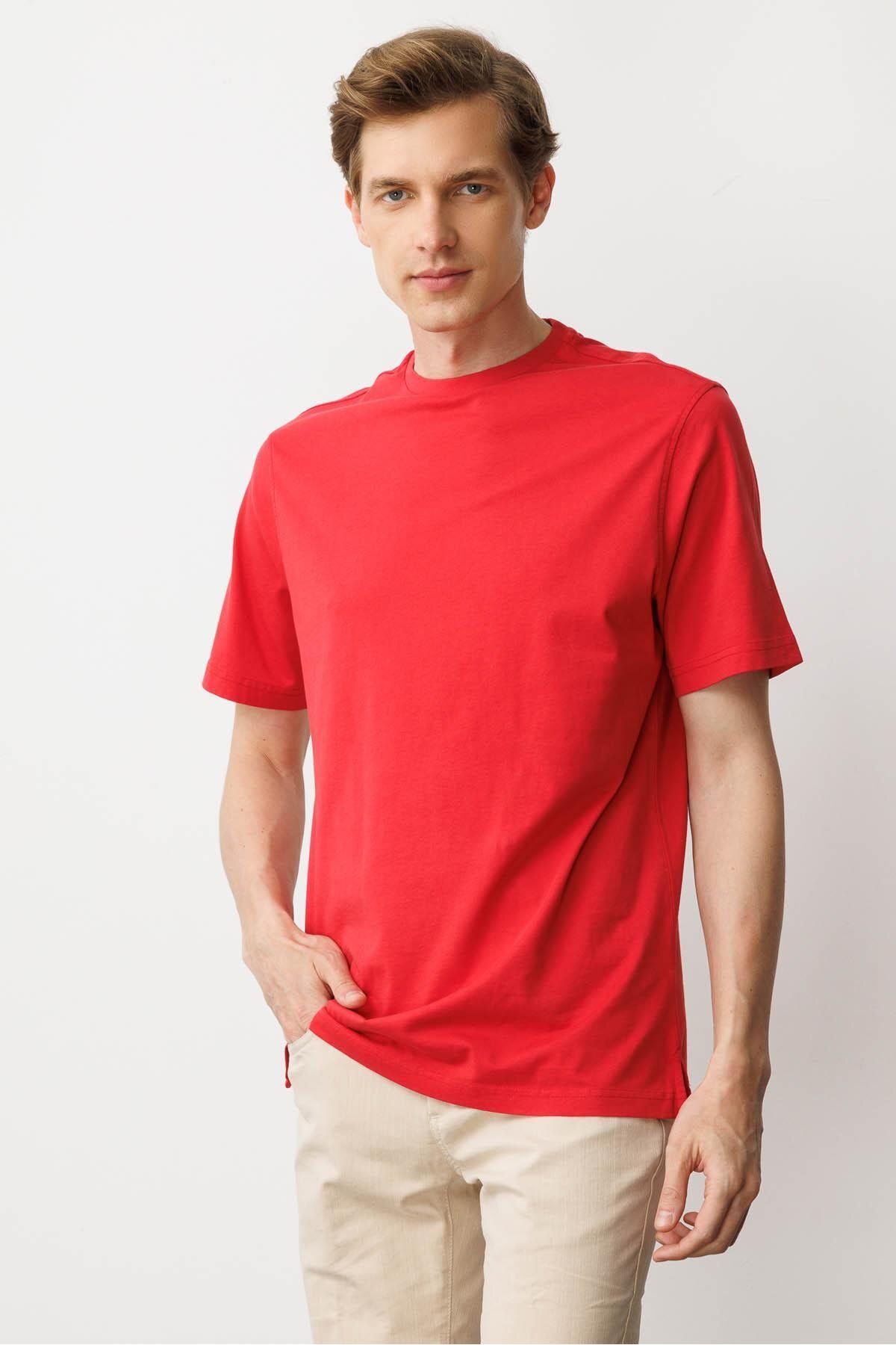 Desen Triko Erkek Sıfır Yaka T-shirt A.Kırmızı