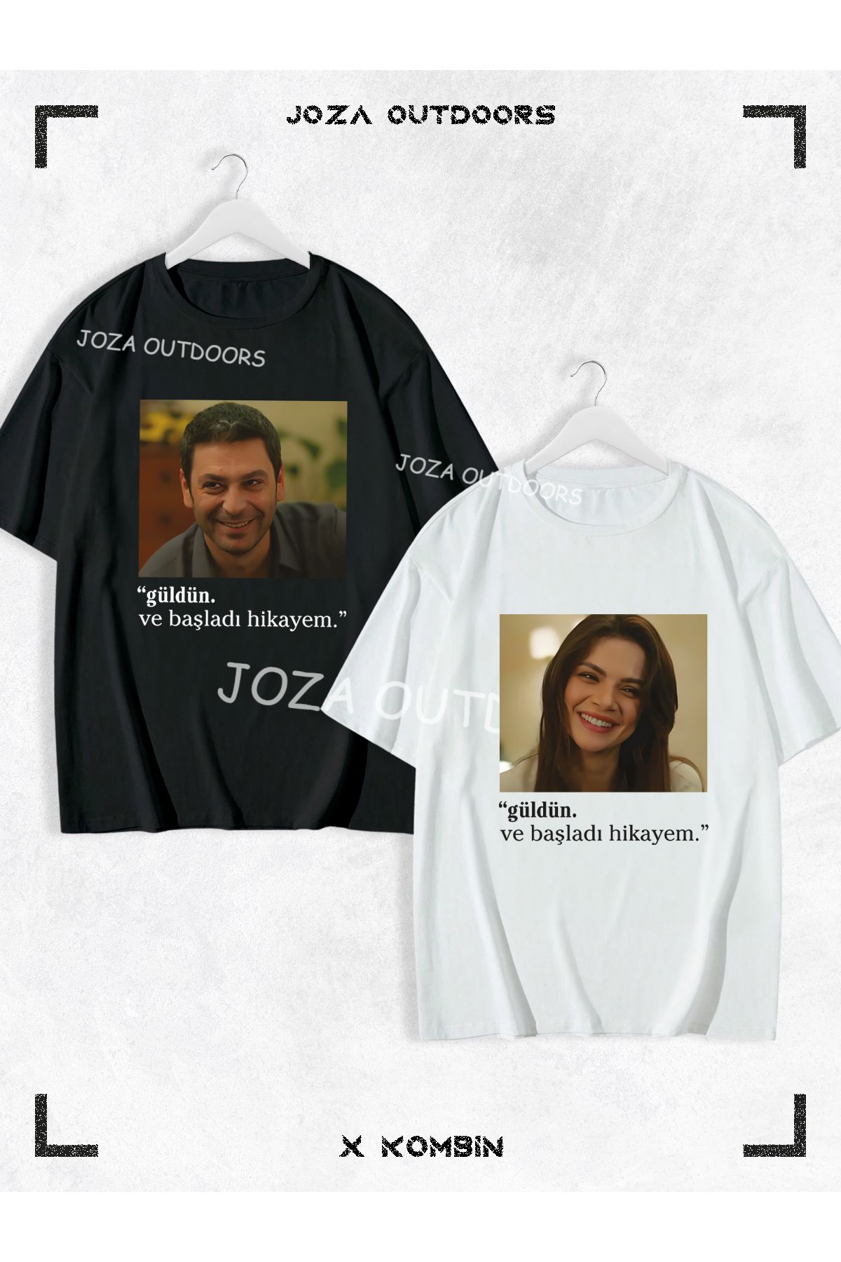Joza Outdoors Kadın Erkek Unisex Uzak Şehir Alya Cihan Baskı Sevgili Çift Kombini Oversize Renkli Tshirt 2li Takım