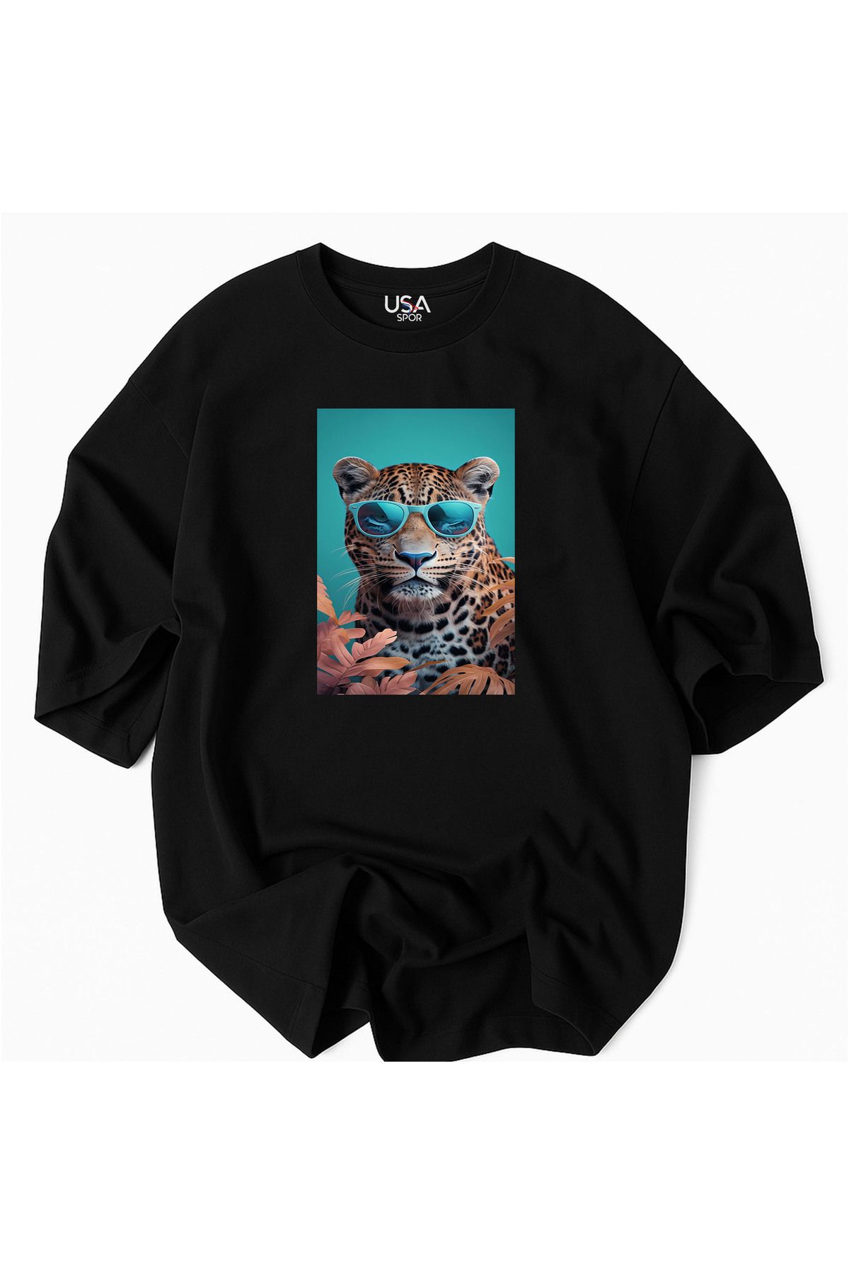 Advantage Leopar Turkuaz Desenli %100 Pamuklu Premium T-Shirt Shk108
