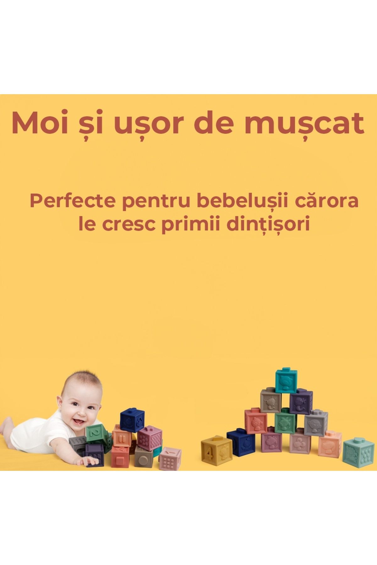 Pitikot-Set cuburi moi interactive pentru bebelusi Pitikot®, multicolor, 12 piese, din cauciuc, 0-24 luni 4
