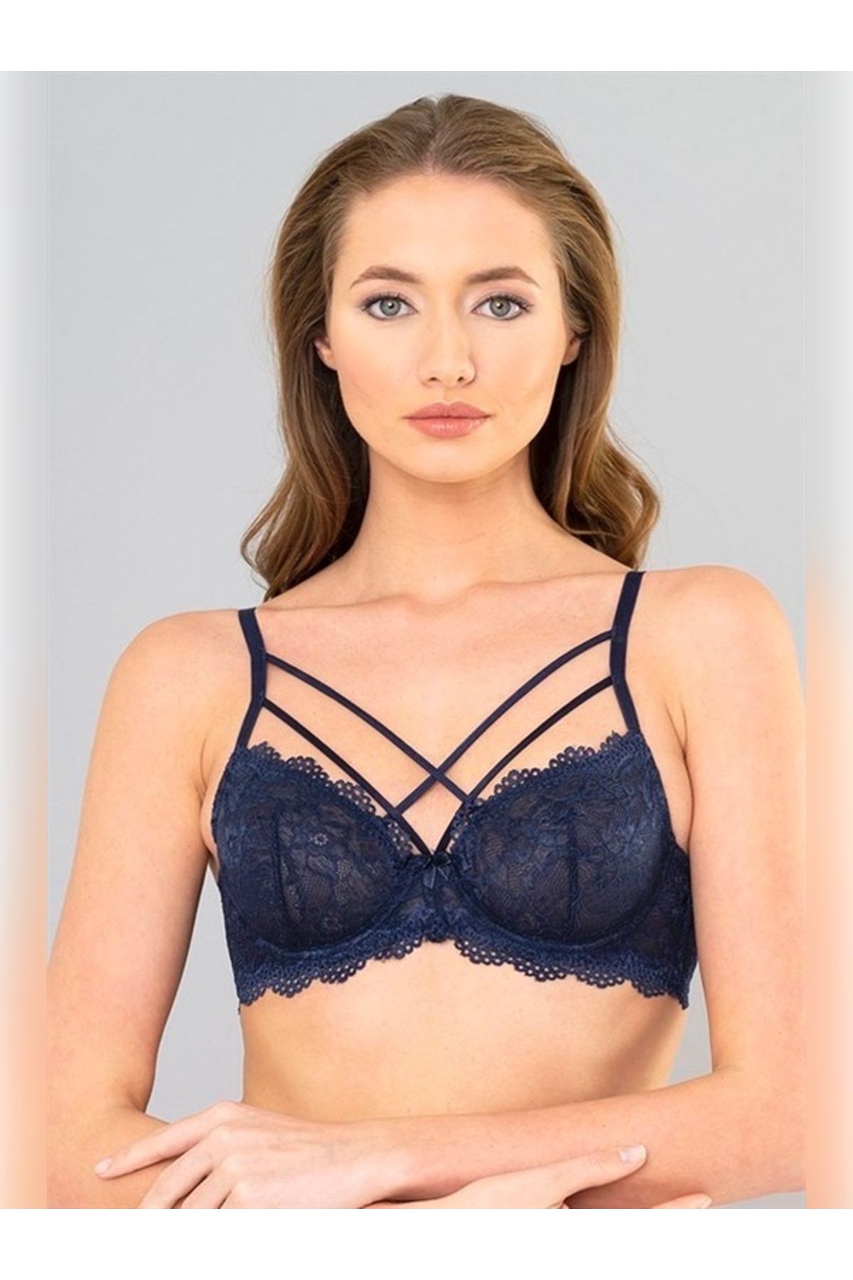 CETERISAO Kadın Strappy Lacivert Çarpraz Askılı Tül Sütyen Bralet