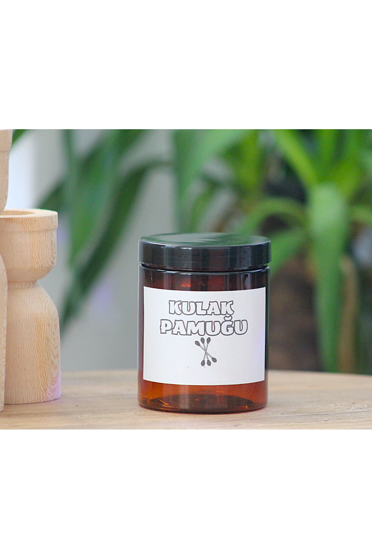 junibeliw Amber BOŞ Plastik Banyo Düzenleyici Kulak Pamuğu Etiketli Kavanoz 300ml (G:7cm Y:9cm)