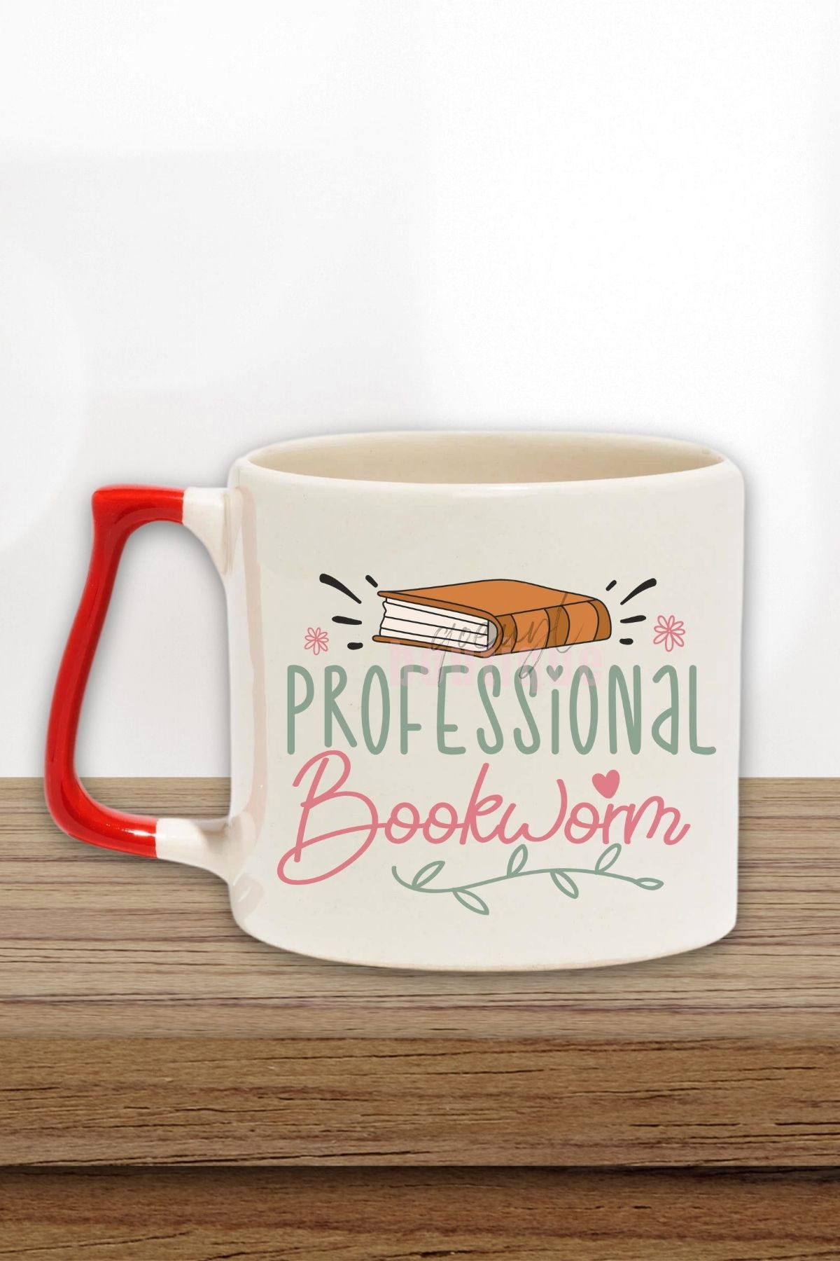 qoeuyl boutique Professional Bookworm Baskılı Kitap Kurdu Hediyelik Kırmızı Kulplu Kupa Bardak