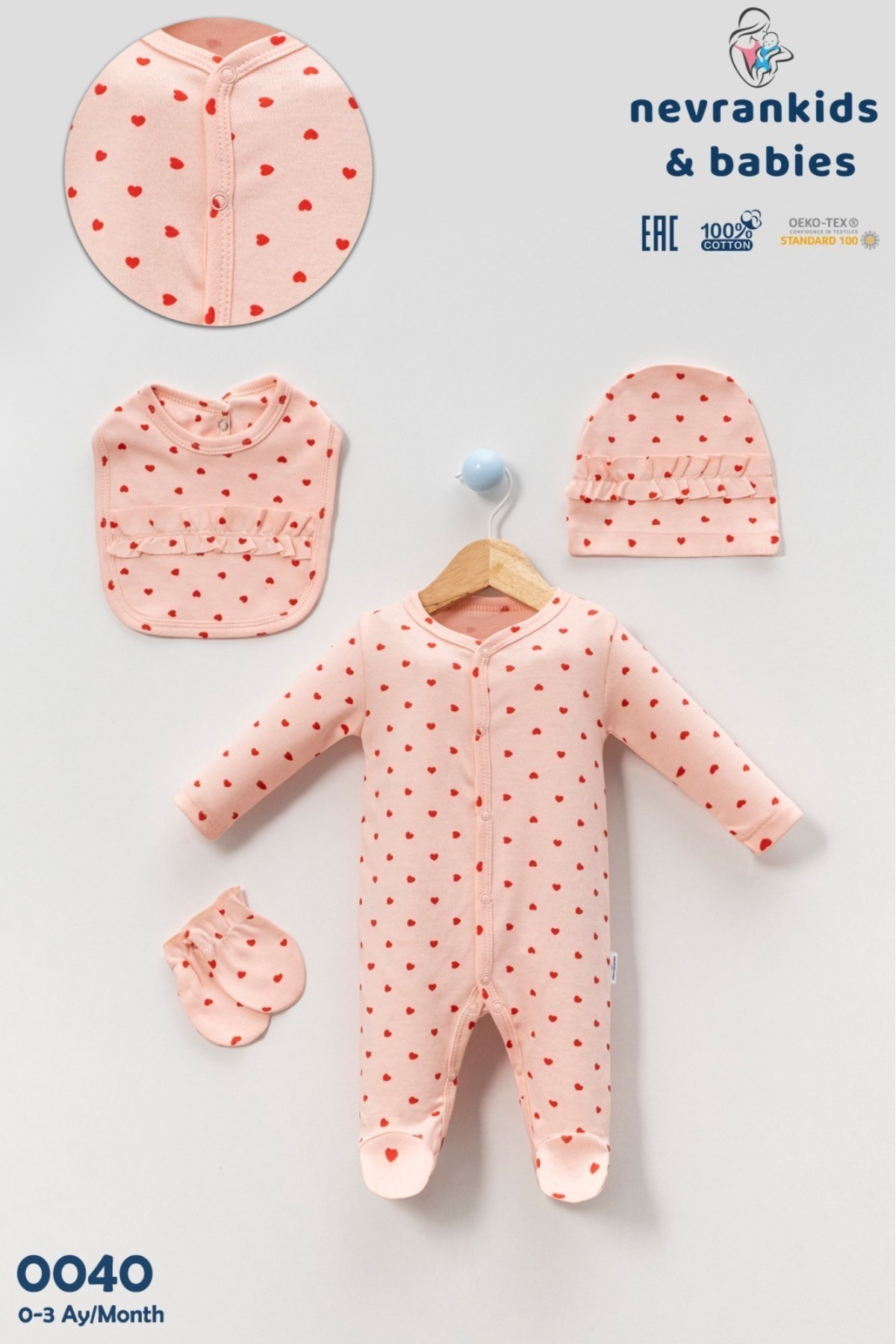 nevrankids Heart Pattern Nervür'lü Fransız Şapka Fistolu Önlüklü Tulum'lu Eldivenli H.çıkışı fotoğrafı 2 (önizleme)