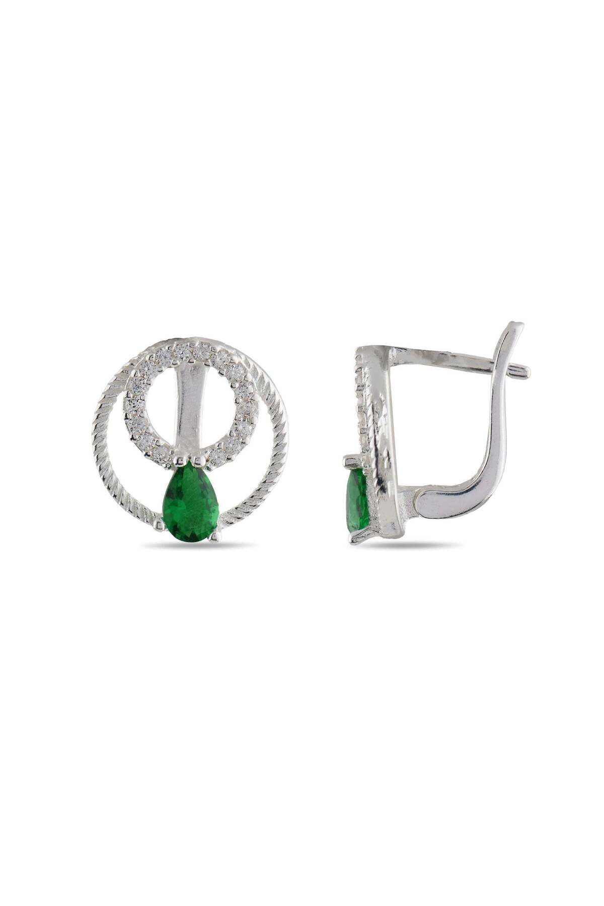 Lial Diamond Halka ve Doğal Taş Desenli Gümüş Küpe, 5 gram - Lial Diamond