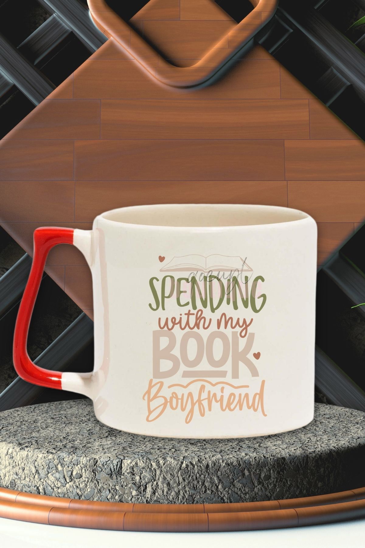 qoeuyl boutique Spending With My Book Boyfriend Yazılı Kitap Aşkı Hediyelik Kırmızı Kulplu Kupa Bardak