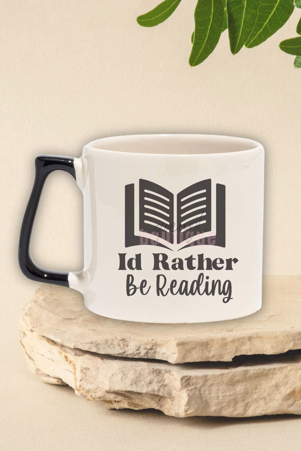 qoeuyl boutique I'd Rather Be Reading Yazılı Kitap Sever Mottosu Hediyelik Siyah Kulplu Kupa Bardak