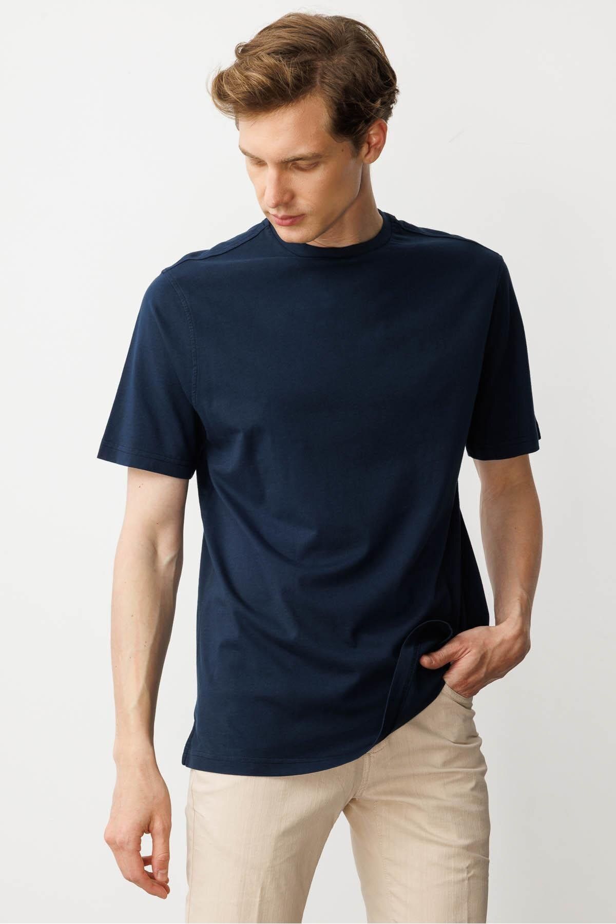 Desen Triko Erkek Sıfır Yaka T-shirt Lacivert