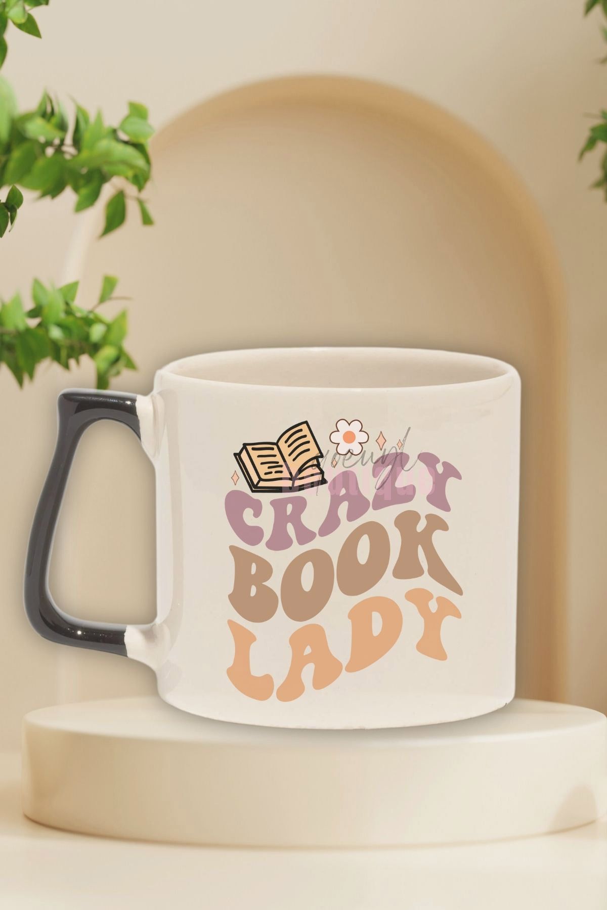 qoeuyl boutique Crazy Book Lady Temalı Kitap Sever Kadın Hediyelik Siyah Kulplu Kupa Bardak