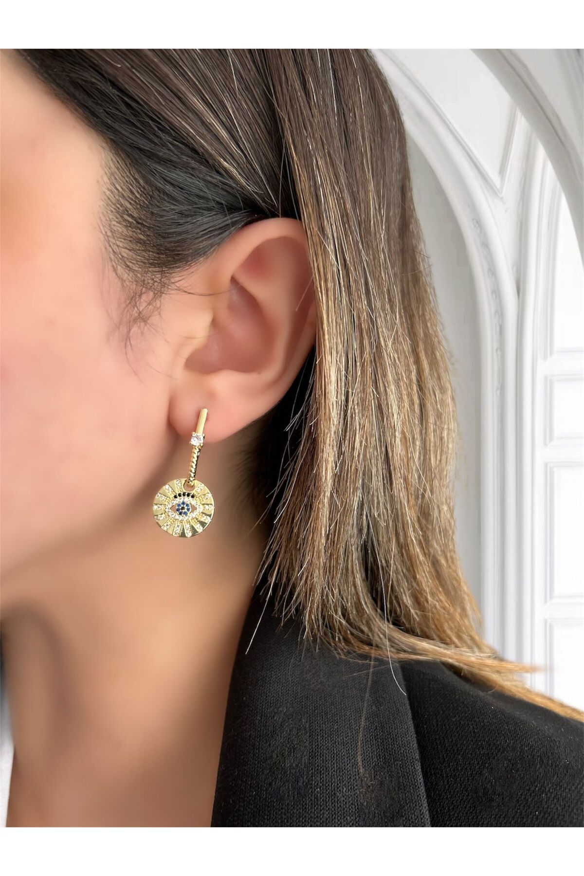 ecekypnrjewelry PASLANMAZ ÇELİK GÖZ DETAYLI KÜPE