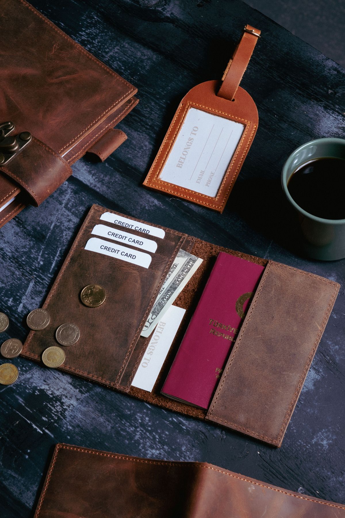saraci leather craft Hakiki Deri Pasaportluk ve Kartlıklı Cüzdan
