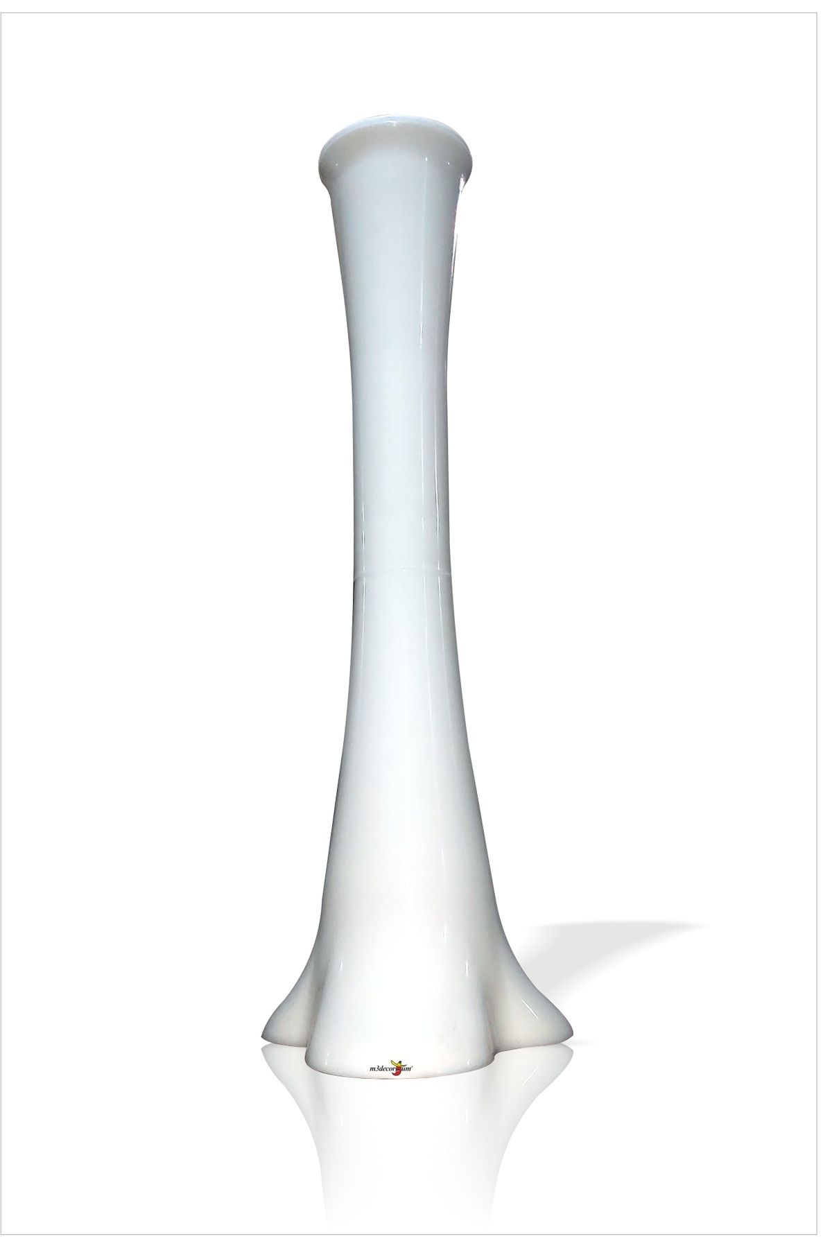 M3DECORİUM Uzun 60 cm Düz Beyaz Kırılmaz Dengeli Sert Plastik Kuru Çiçek Dal Masa Sehpa Köşe Şömine Vazo Vazosu