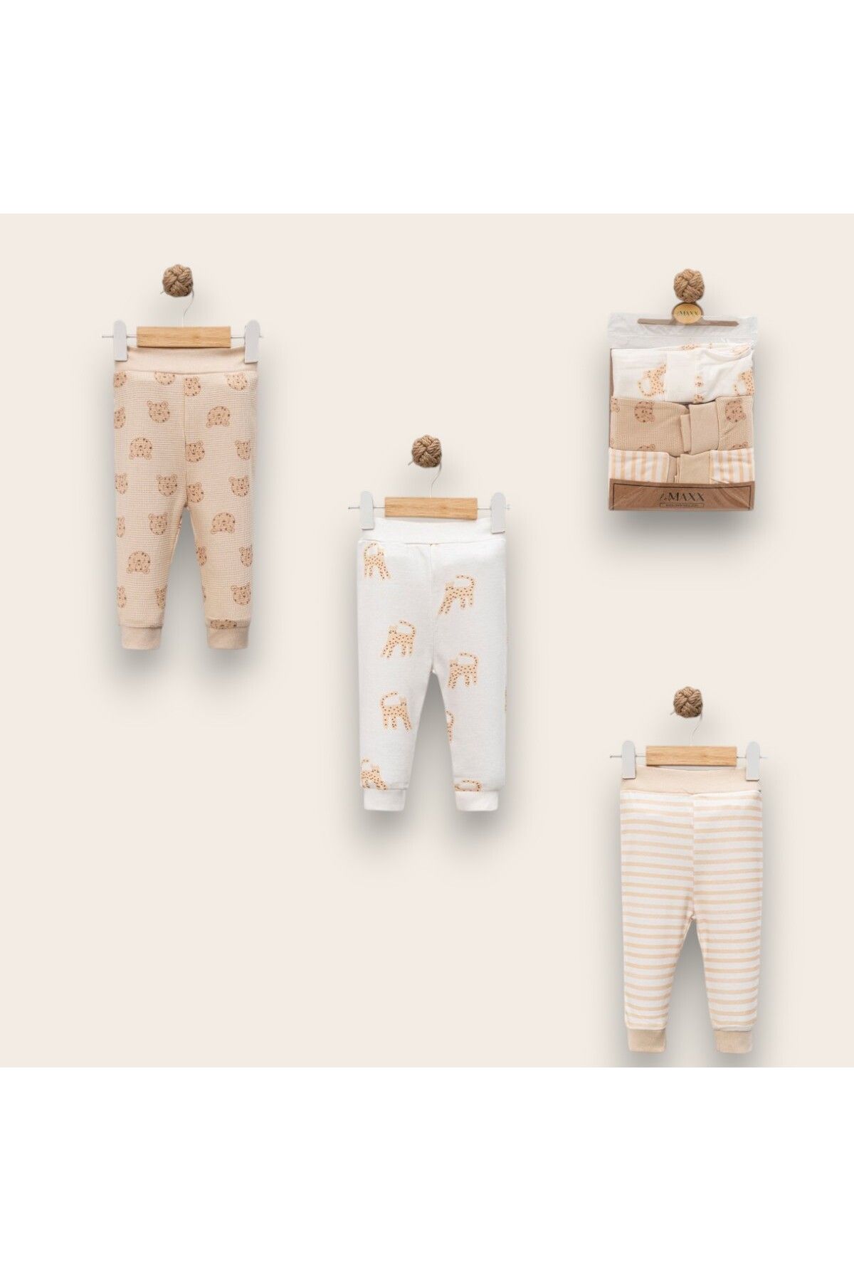 MINNOOSH BABY %100 Pamuk Bebek Patiksiz Alt 3'lü, Bebek Pijama Alt Giyim