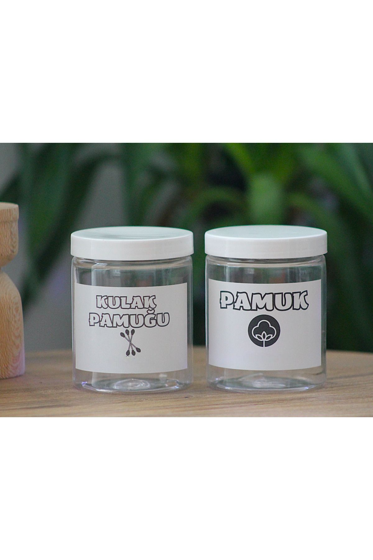 junibeliw 2li Set Boş Mika Şeffaf Plastik Banyo Düzenleyici Kulak Pamuğu Pamuk Etiketli Kavanoz 300ml(g:7 y:9)