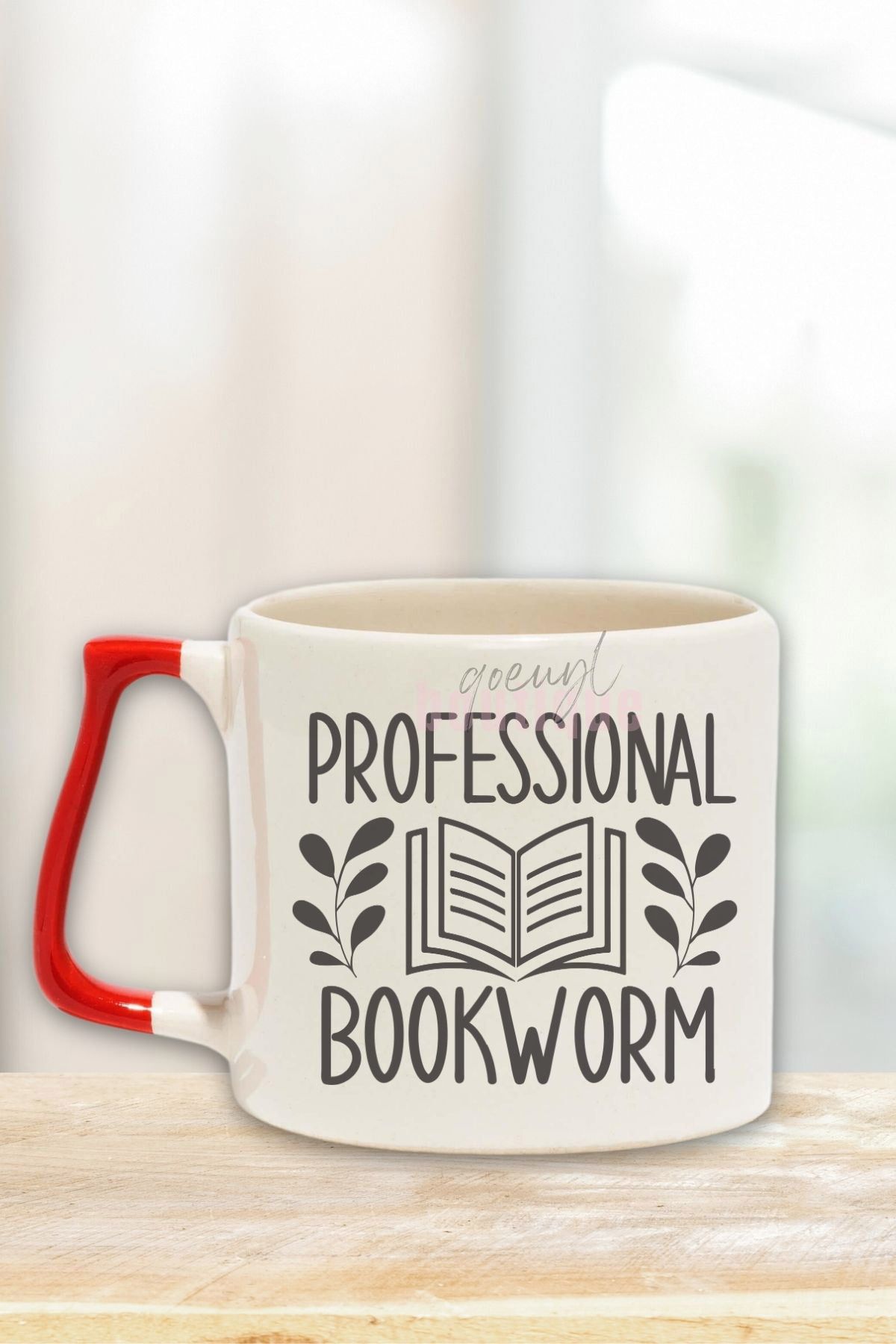 qoeuyl boutique Professional Bookworm Desenli Kitap Tutkunu Hediyelik Kırmızı Kulplu Kupa Bardak