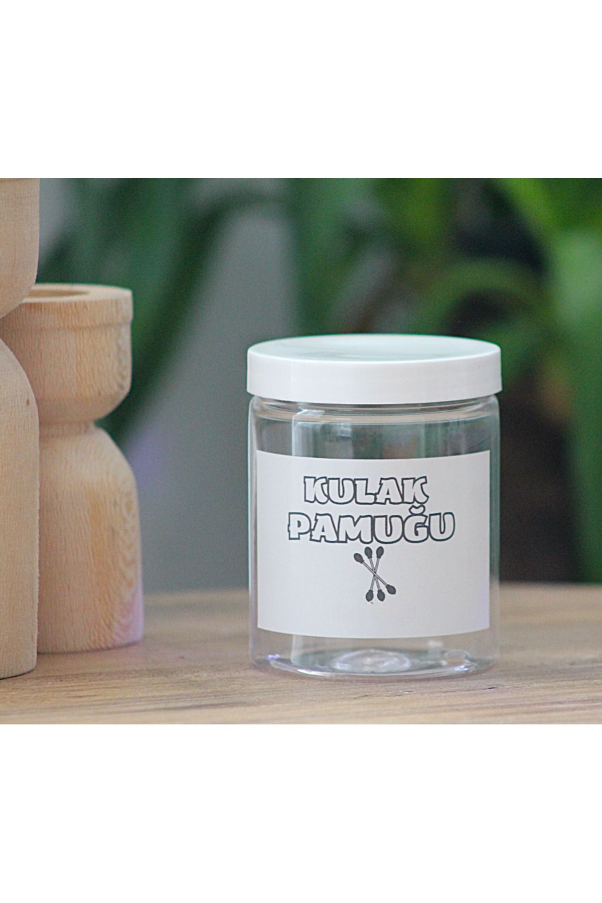 junibeliw Şeffaf Boş Plastik Banyo Düzenleyici Kulak Pamuğu Etiketli Kavanoz 300ml