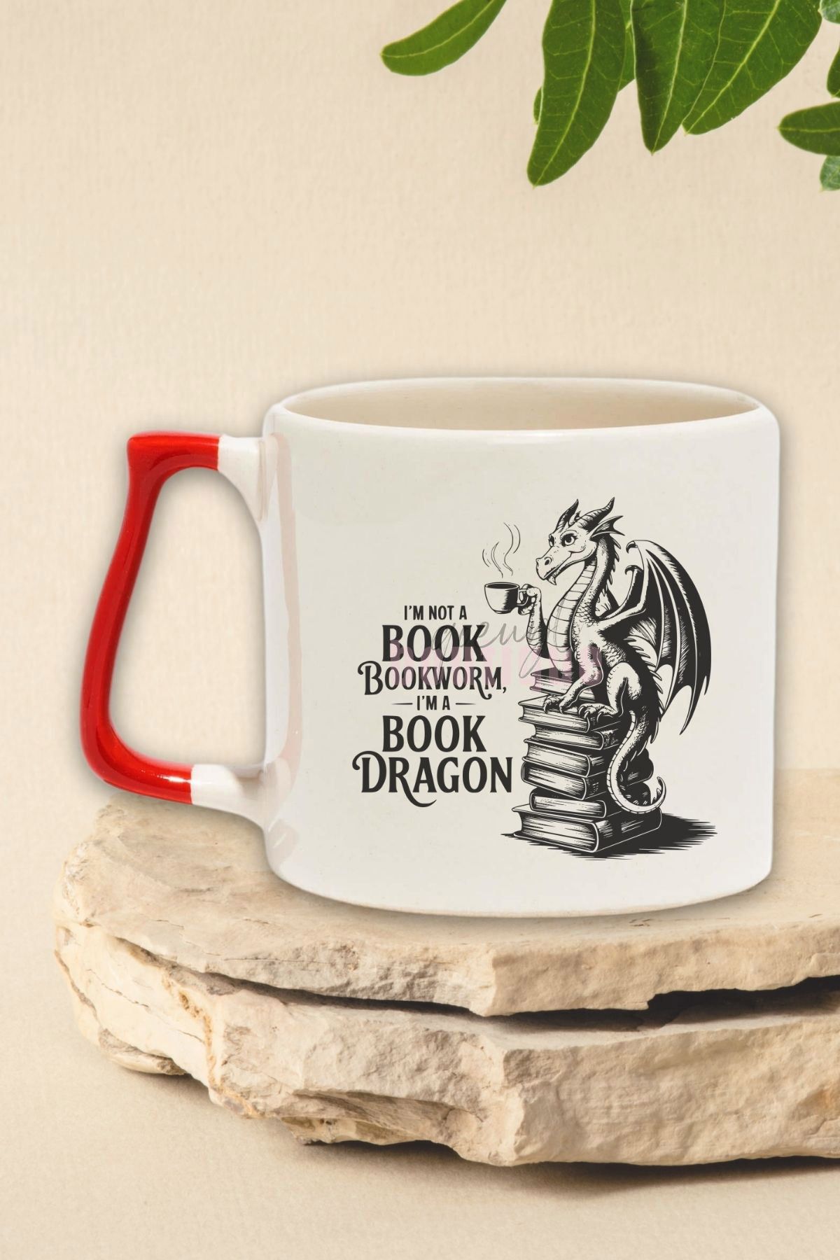 qoeuyl boutique I Am Not A Bookworm I Am A Book Dragon Yazılı Kitap Sever Hediyelik Kırmızı Kulplu Kupa Bardak