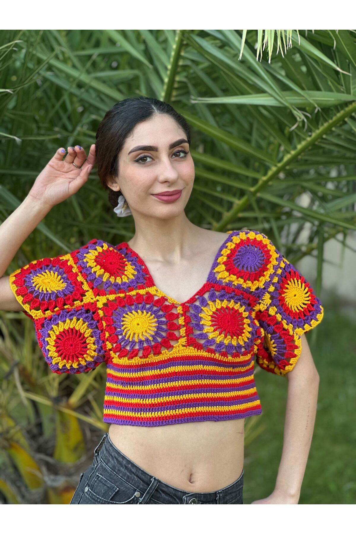 Gönülden Tasarım EL ÖRGÜSÜ ETNİK KADIN CROP BLUZ