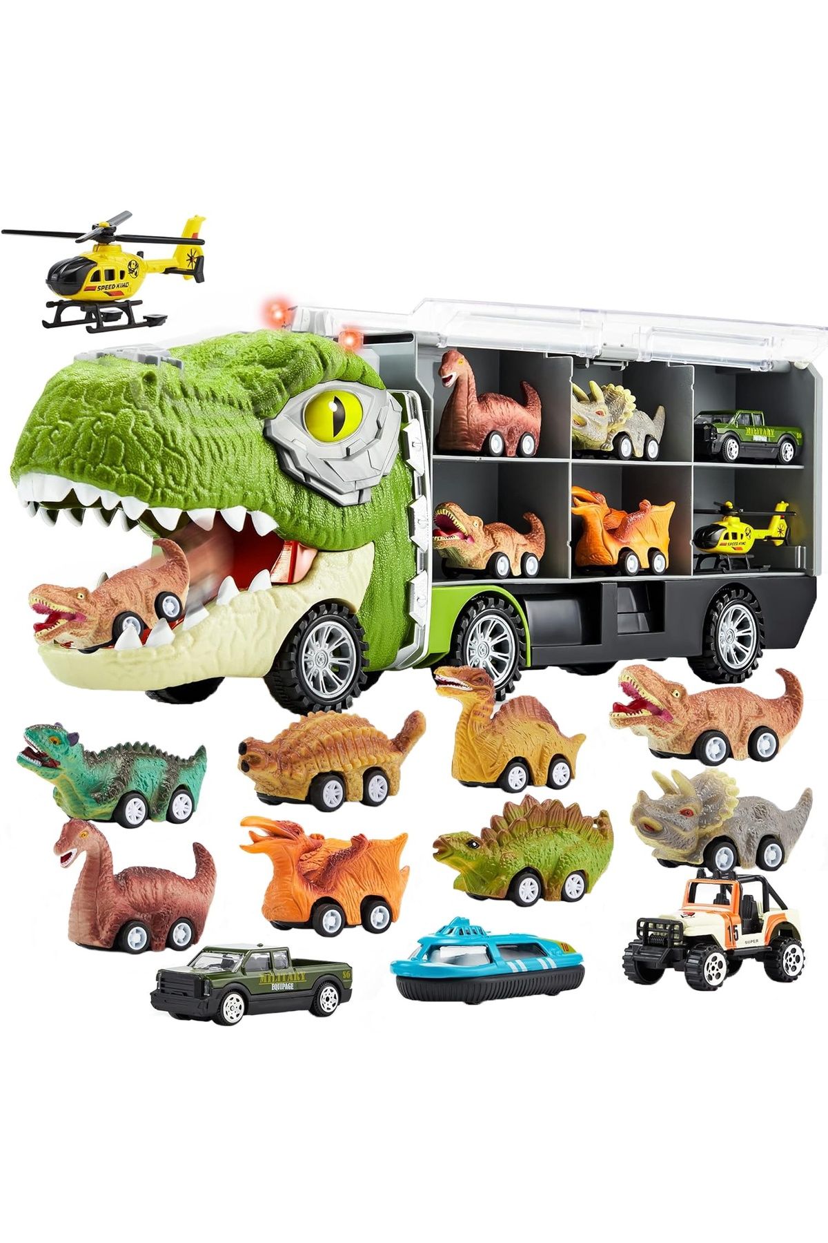Pitikot Set Camion Trailer De Jucarie Pentru Transport Pitikot , T-rex, 13 In 1, Cu Sunete, - One Size