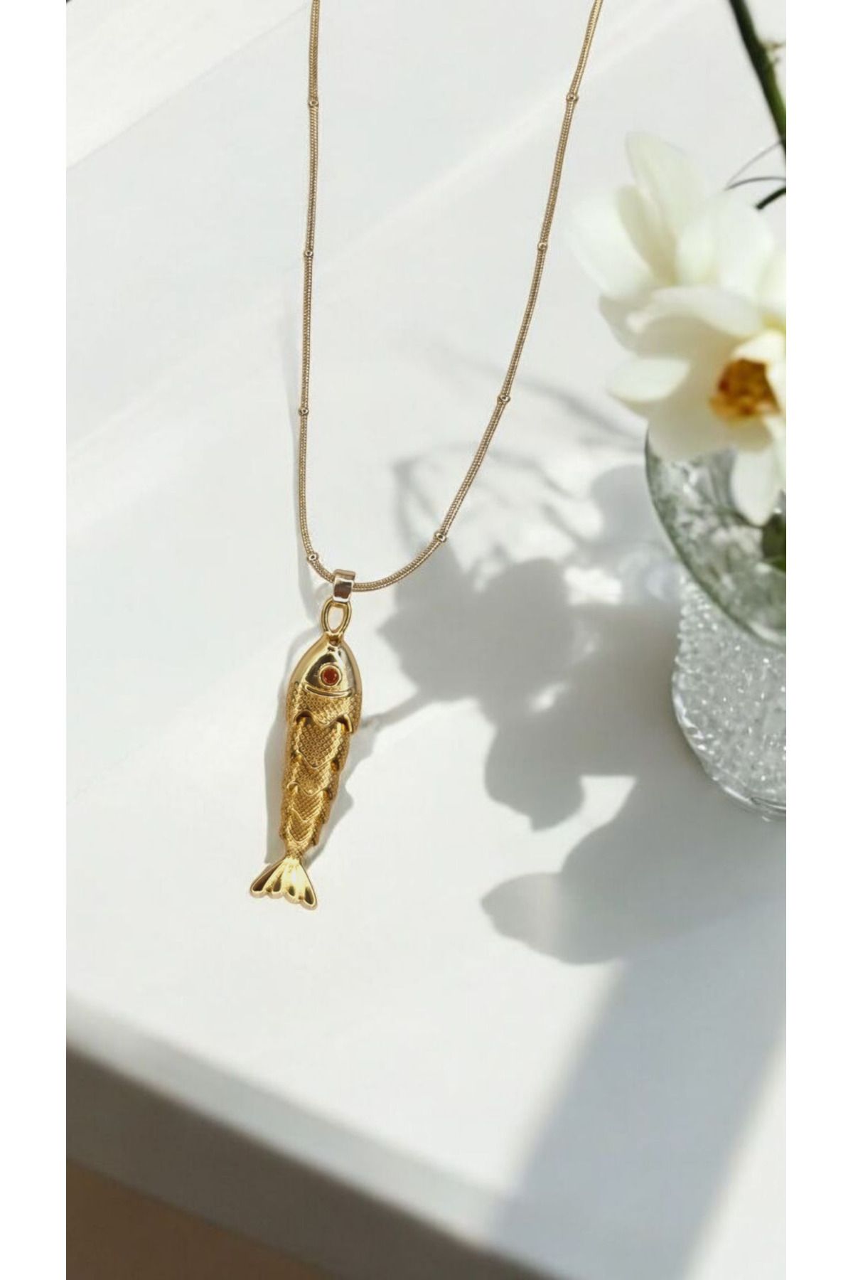 İNİTİUM Premium Seri Paslanmaz Çelik Gold Balık Kolye