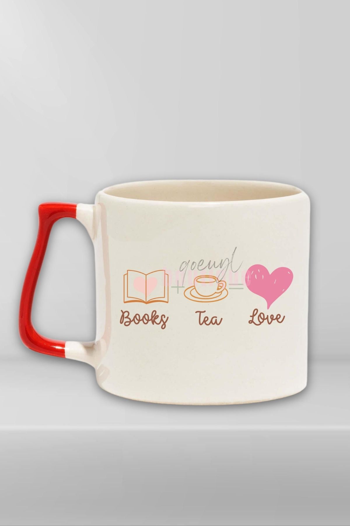qoeuyl boutique Books Tea Love Temalı Kitap ve Çay Aşkı Hediyelik Kırmızı Kulplu Kupa Bardak