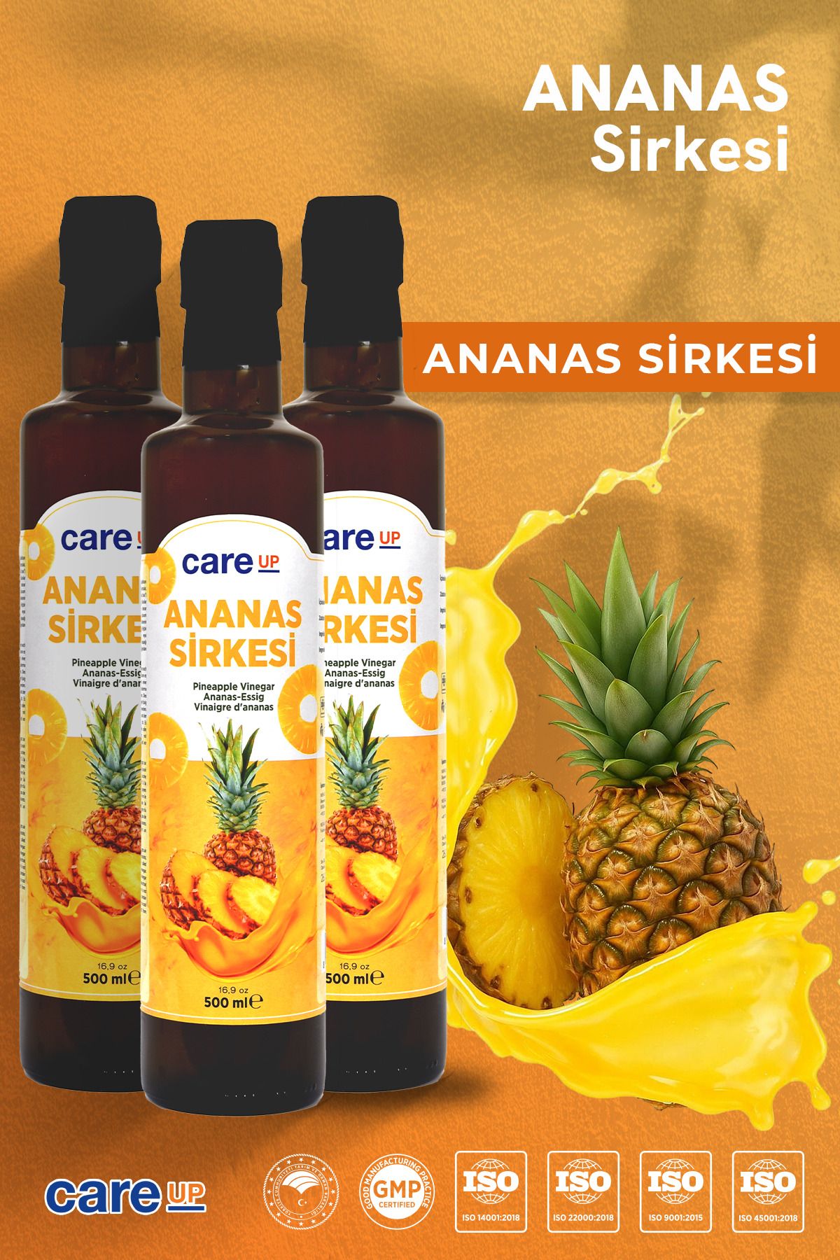 careup Ananas Sirkesi Doğal Fermantasyon Ödem, Bağışıklık, Fit, Incelme 500 ml X 3 Adet