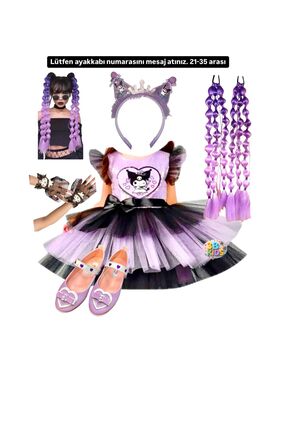 3b kids Kuromi Elbise Kostüm Kuromi Taç Kuromi Bubble Saç Kuromi Eldiven Kuro...