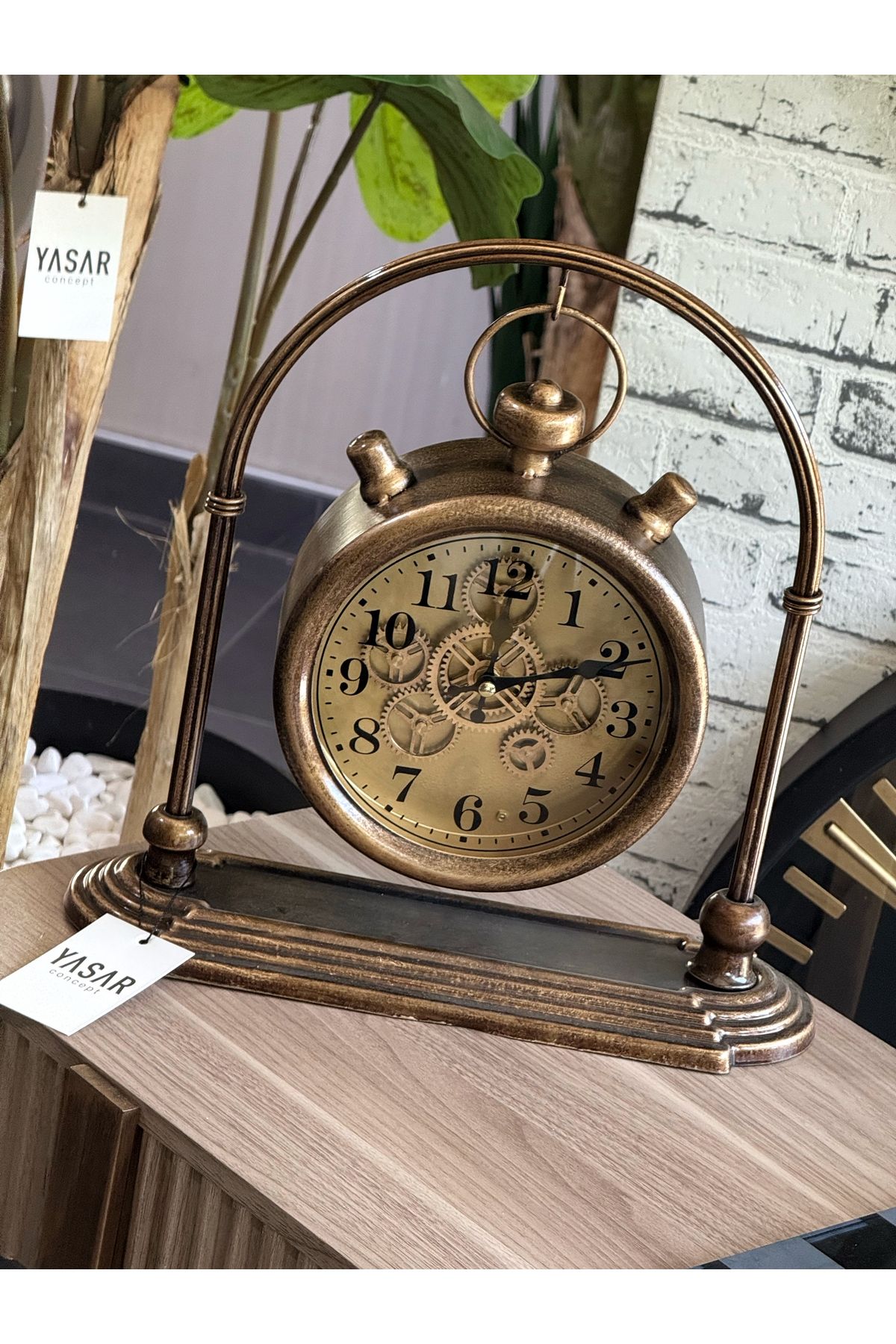 YSR CONCEPT Brassora Metal Çarklı Masa Saati 36x36 Cm