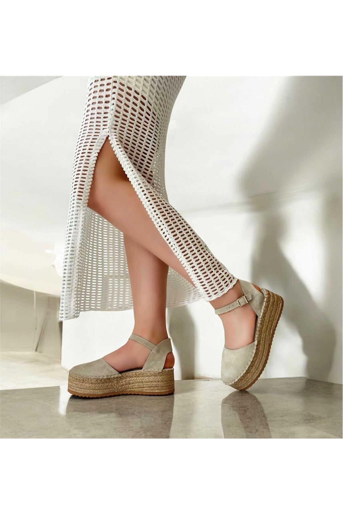 Saracshoes Gerçek Deri Süet Bej Kadın Espadril Espadro